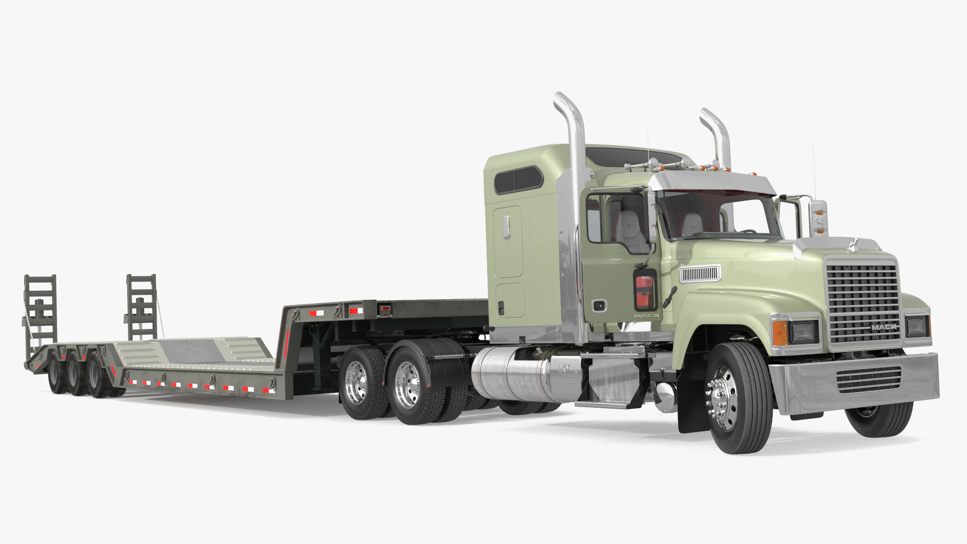 3D model Mack CHU613 Truck with Flatbed Semi Trailer Rigged