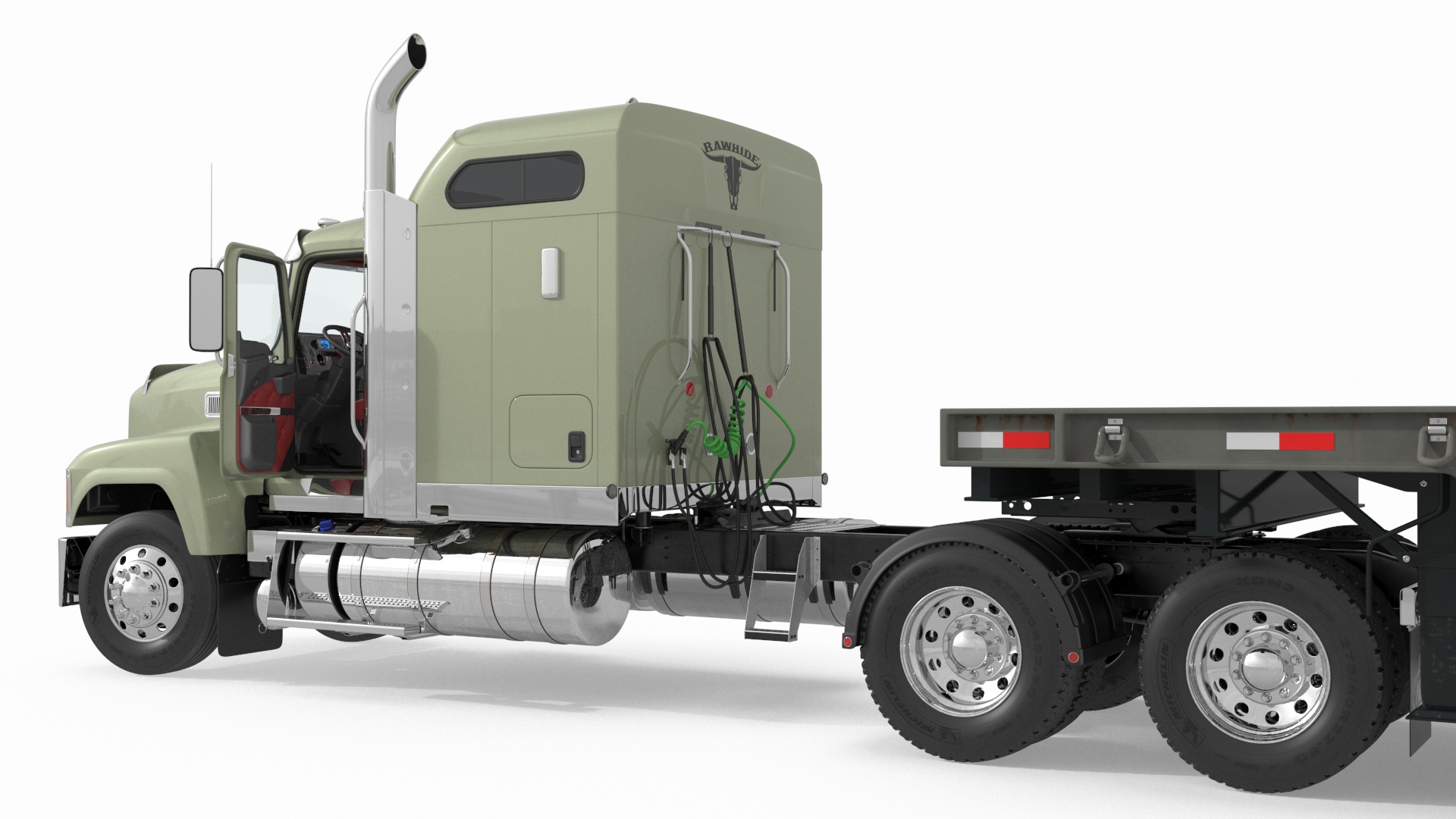 3D model Mack CHU613 Truck with Flatbed Semi Trailer Rigged