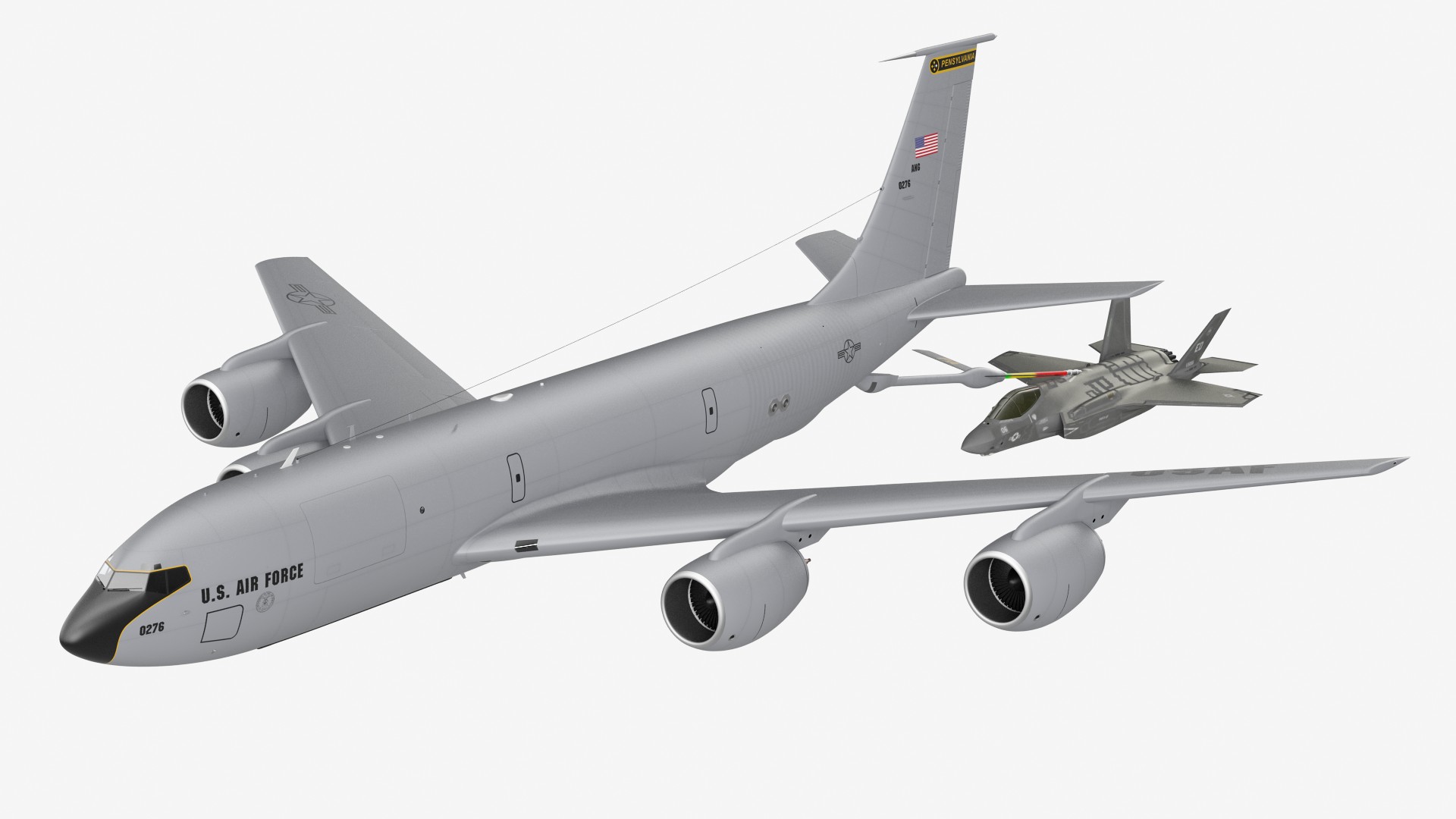 3D model Boeing KC 135 Stratotanker with F35 Lightning II Rigged