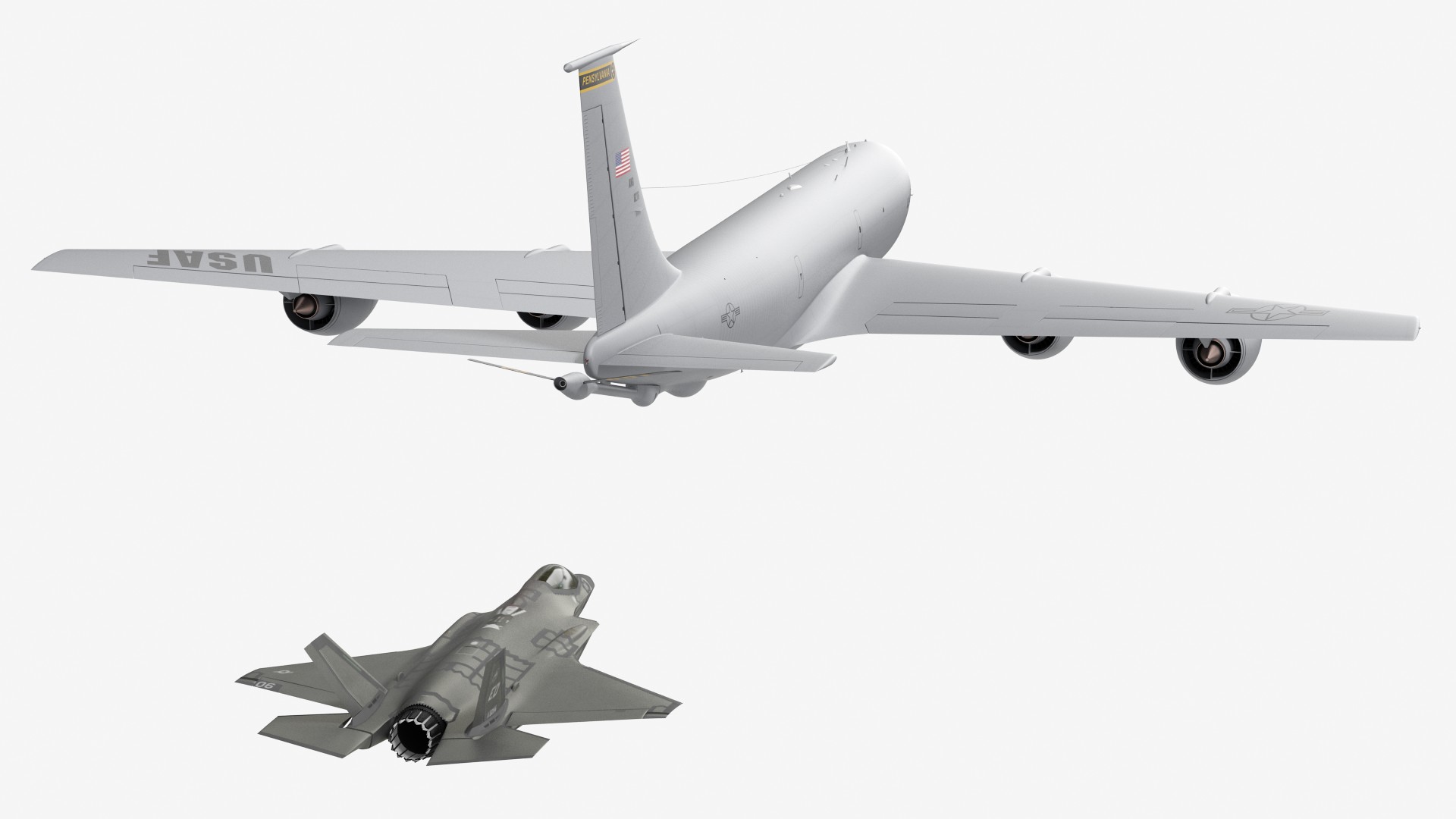 3D model Boeing KC 135 Stratotanker with F35 Lightning II Rigged