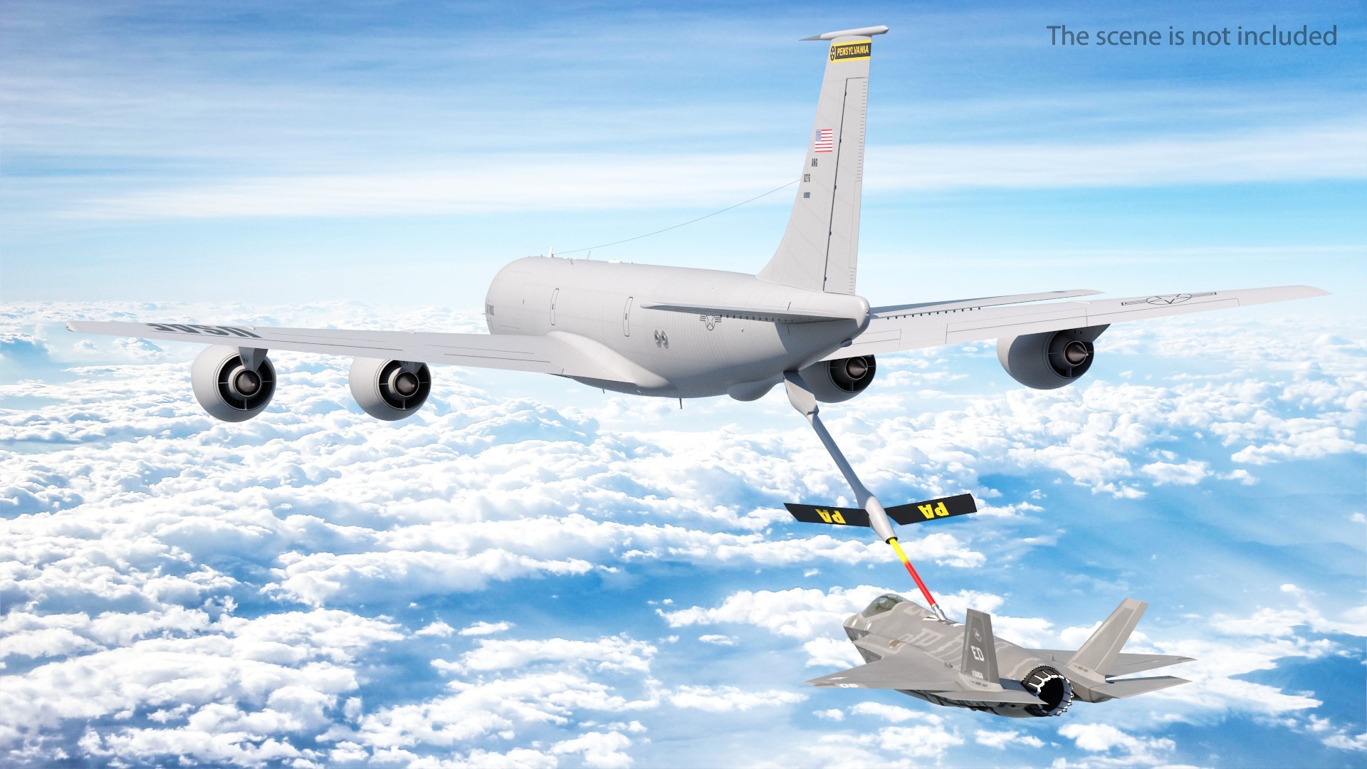 3D model Boeing KC 135 Stratotanker with F35 Lightning II Rigged