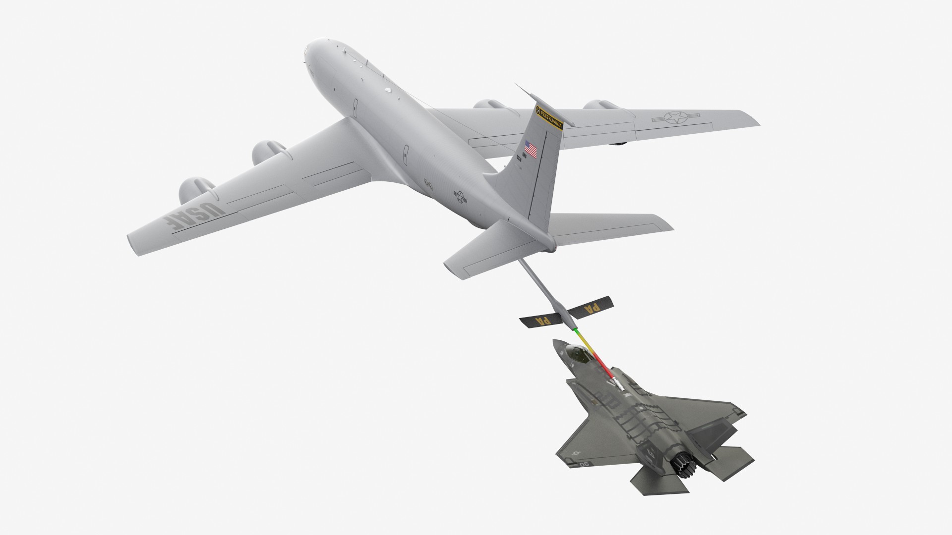 3D model Boeing KC 135 Stratotanker with F35 Lightning II Rigged