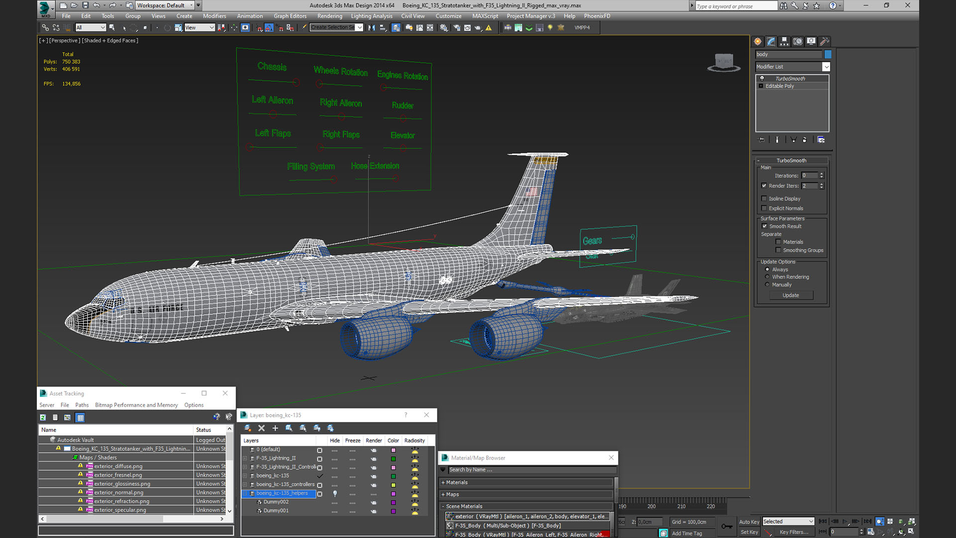 3D model Boeing KC 135 Stratotanker with F35 Lightning II Rigged