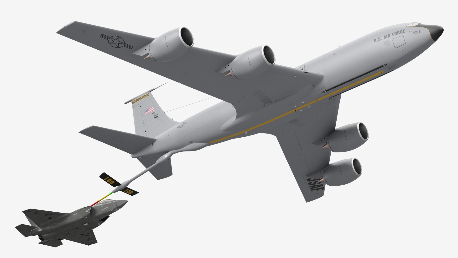 3D model Boeing KC 135 Stratotanker with F35 Lightning II Rigged