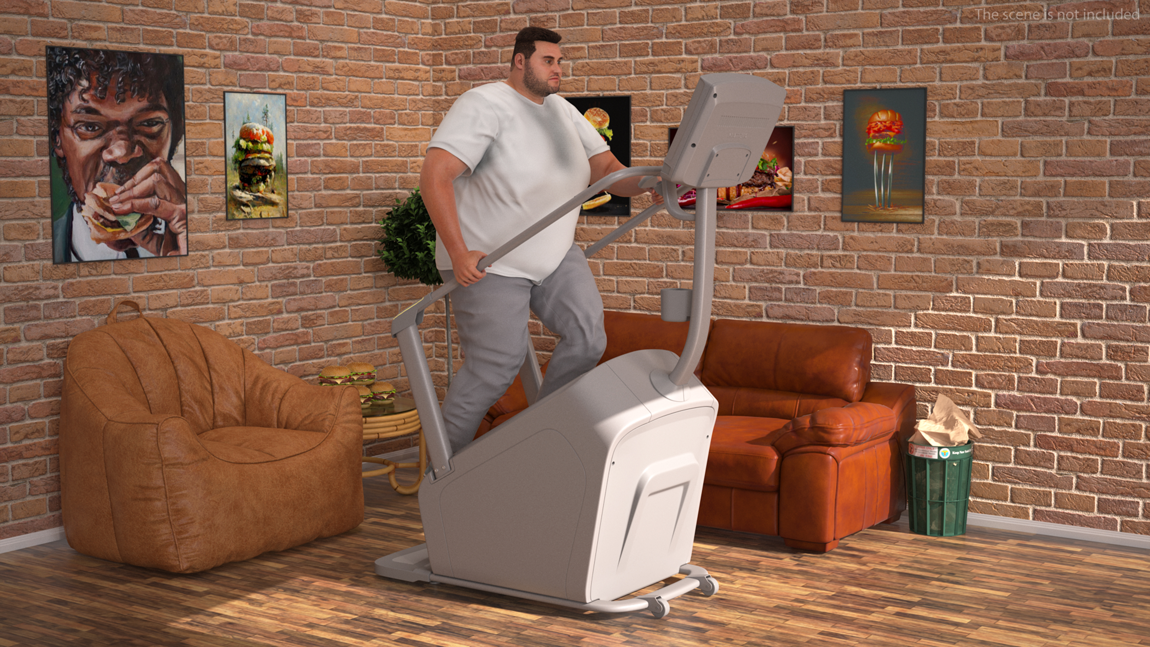 Fat Guy on a Stair Stepping Workout Fur 3D model
