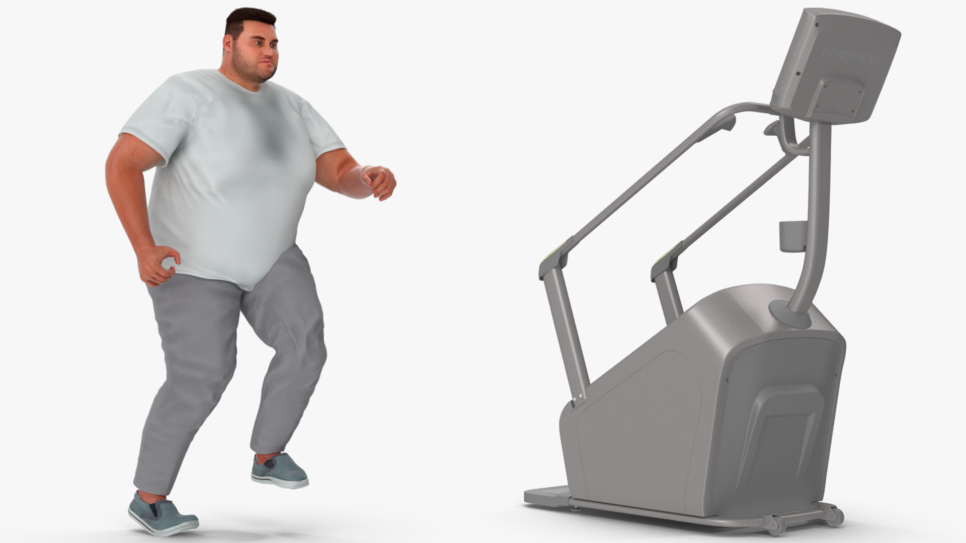 Fat Guy on a Stair Stepping Workout Fur 3D model