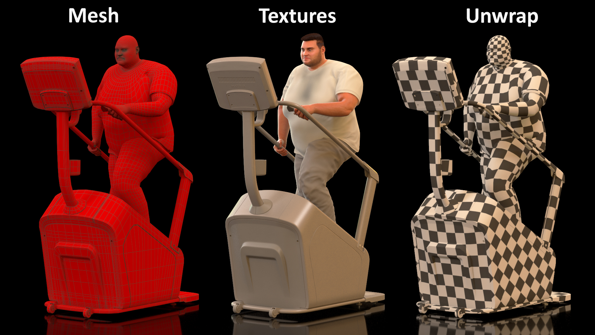 Fat Guy on a Stair Stepping Workout Fur 3D model