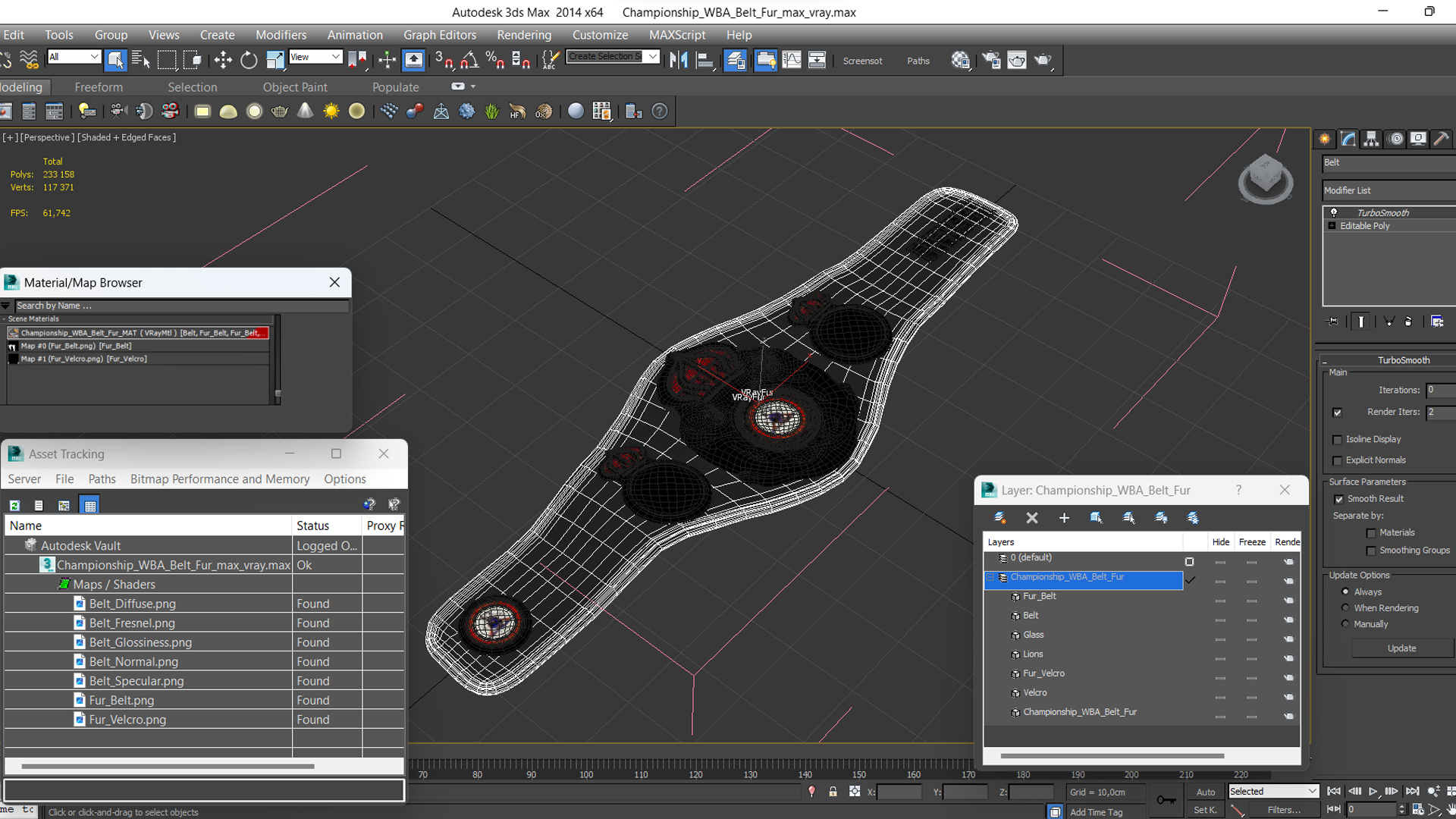 3D model Championship WBA Belt Fur