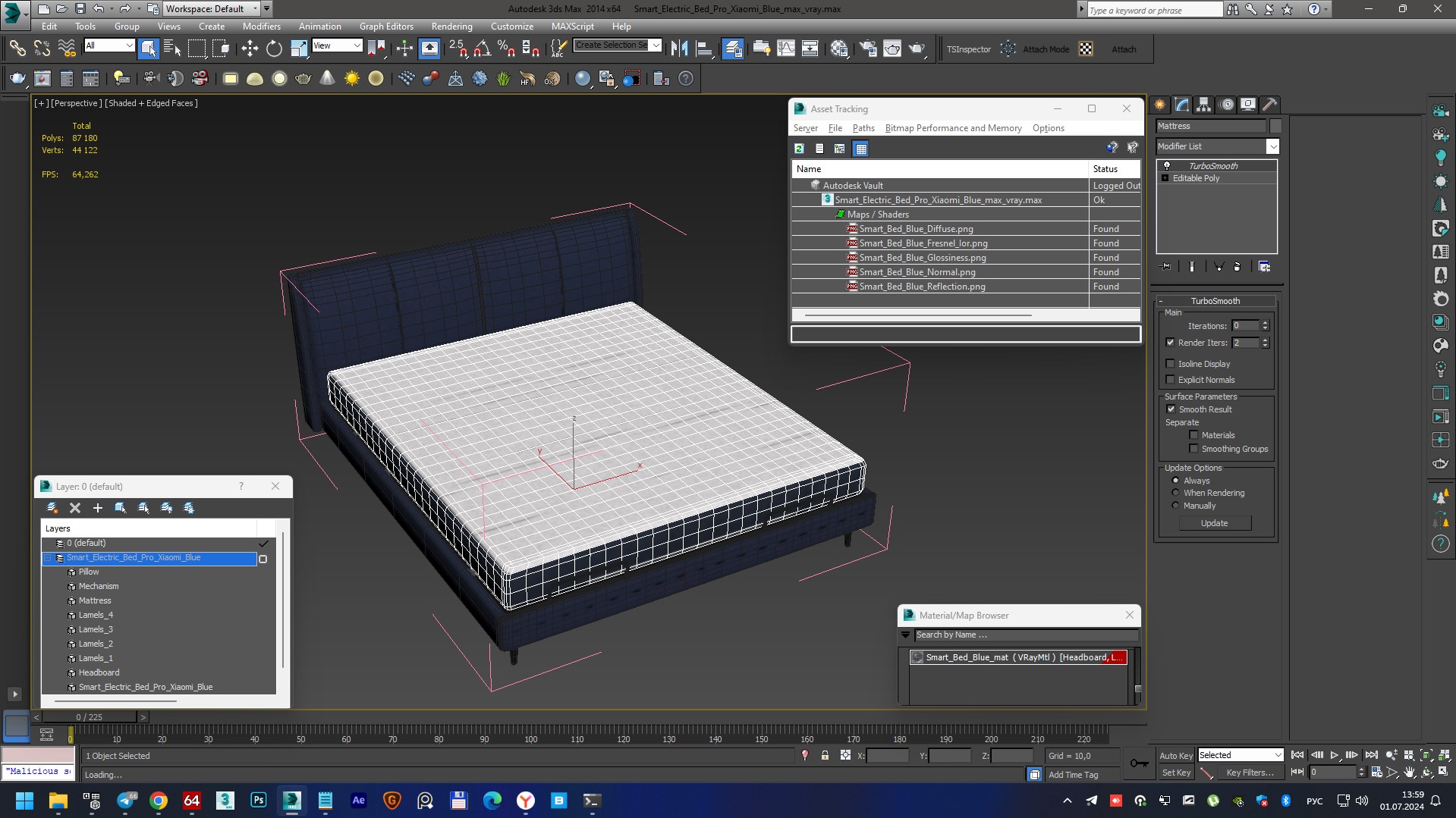 Smart Electric Bed Pro Xiaomi Blue 3D model