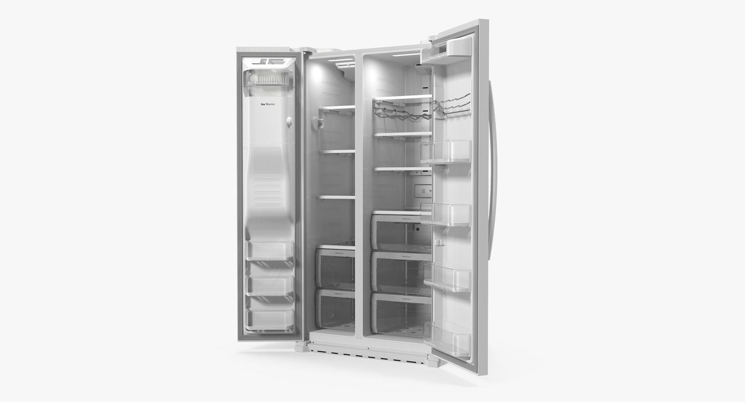 3D Samsung Side By Side Refrigerator Open model