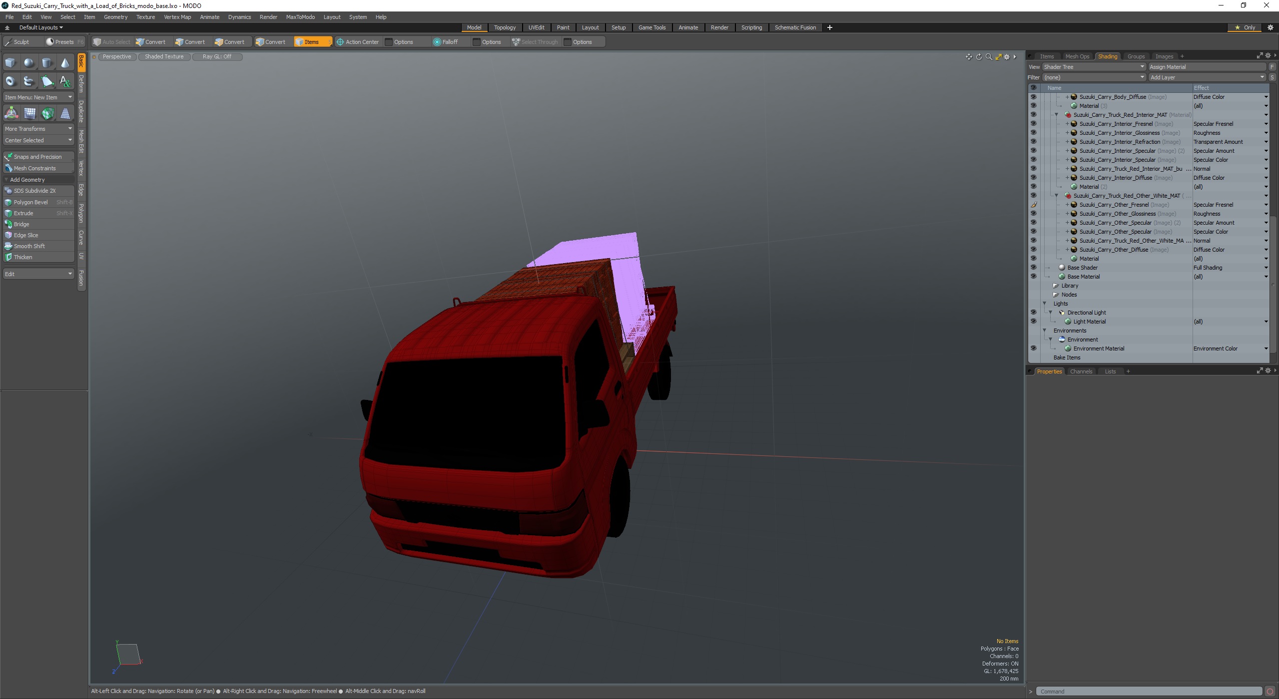 Red Suzuki Carry Truck with a Load of Bricks 3D model