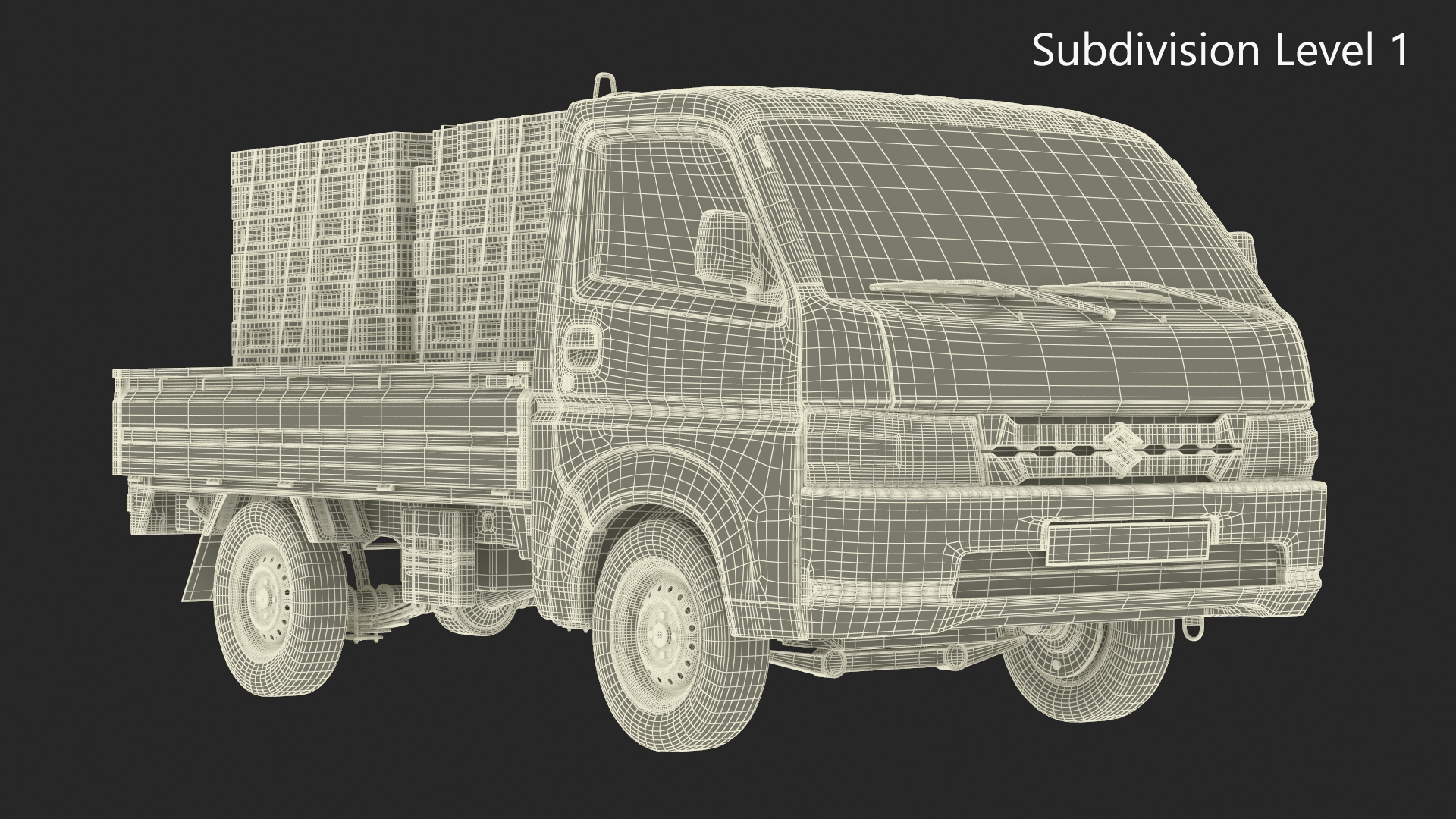 Red Suzuki Carry Truck with a Load of Bricks 3D model