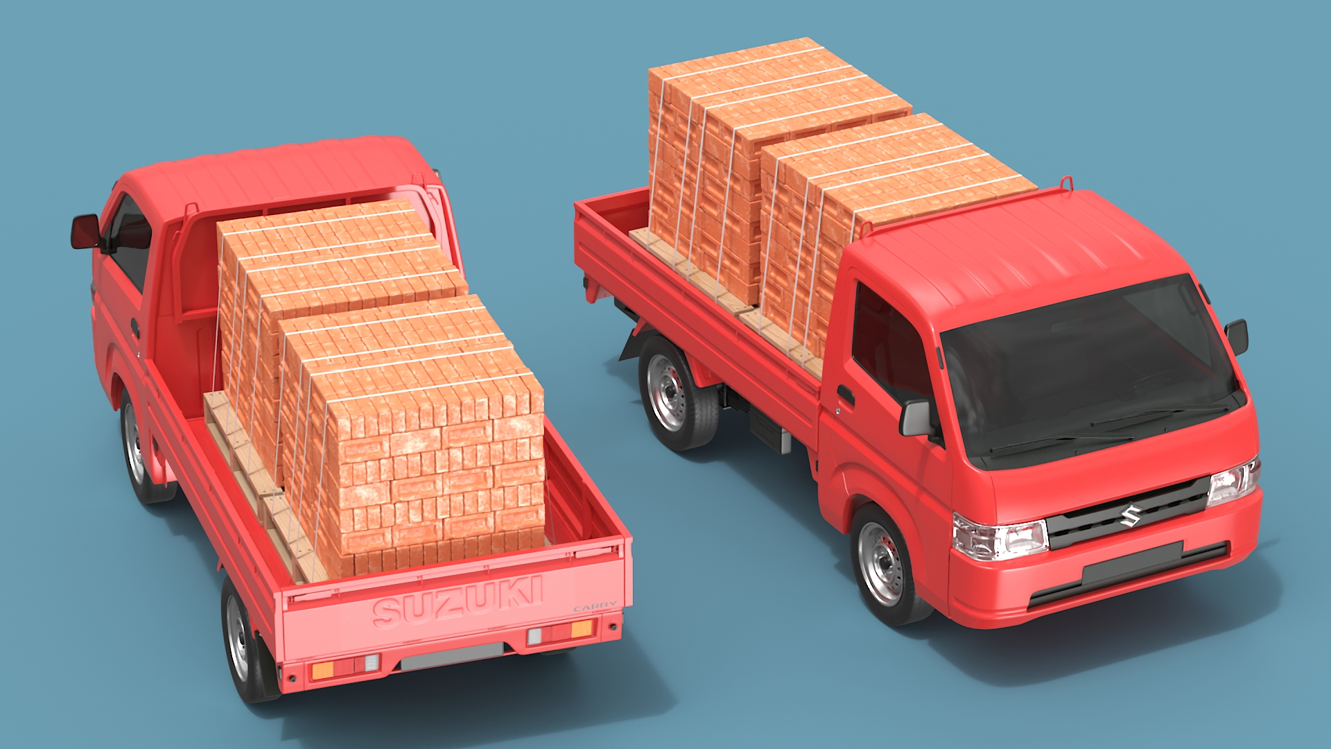 Red Suzuki Carry Truck with a Load of Bricks 3D model