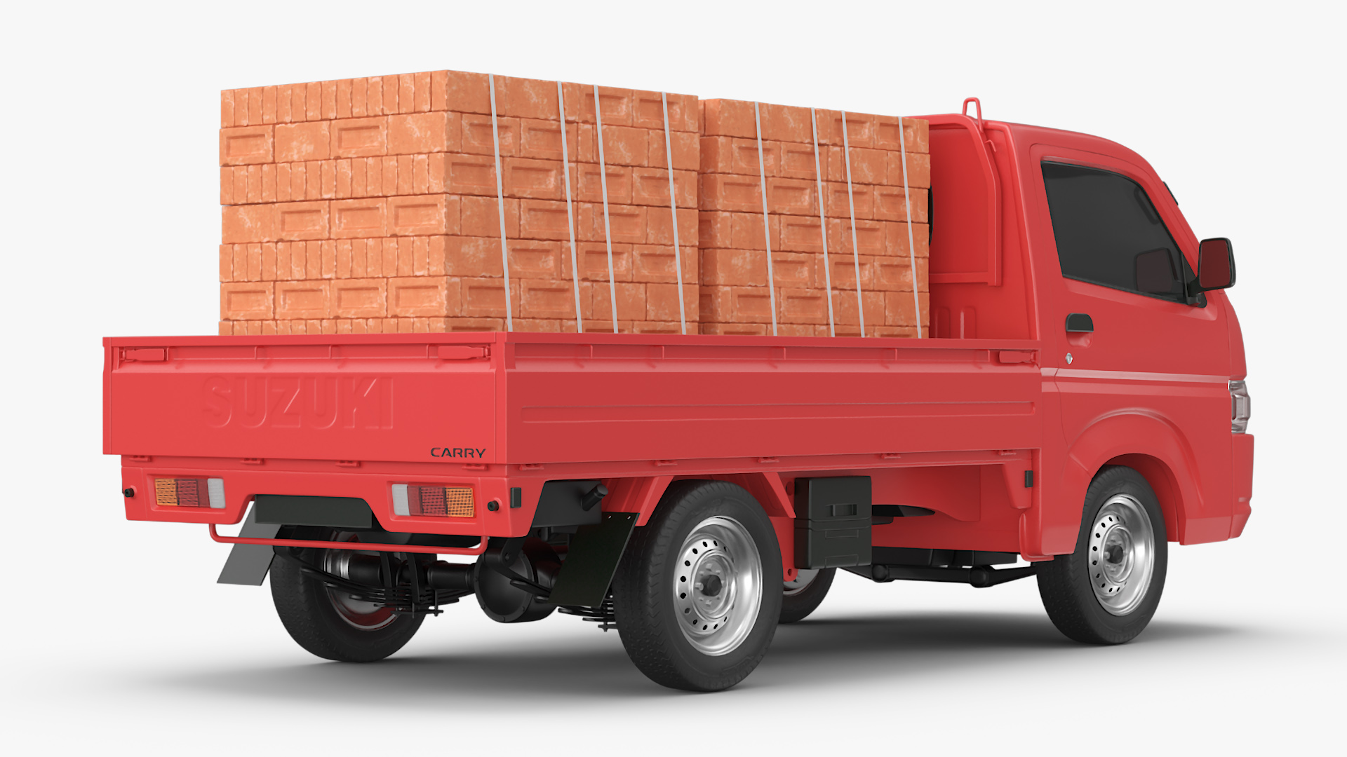 Red Suzuki Carry Truck with a Load of Bricks 3D model