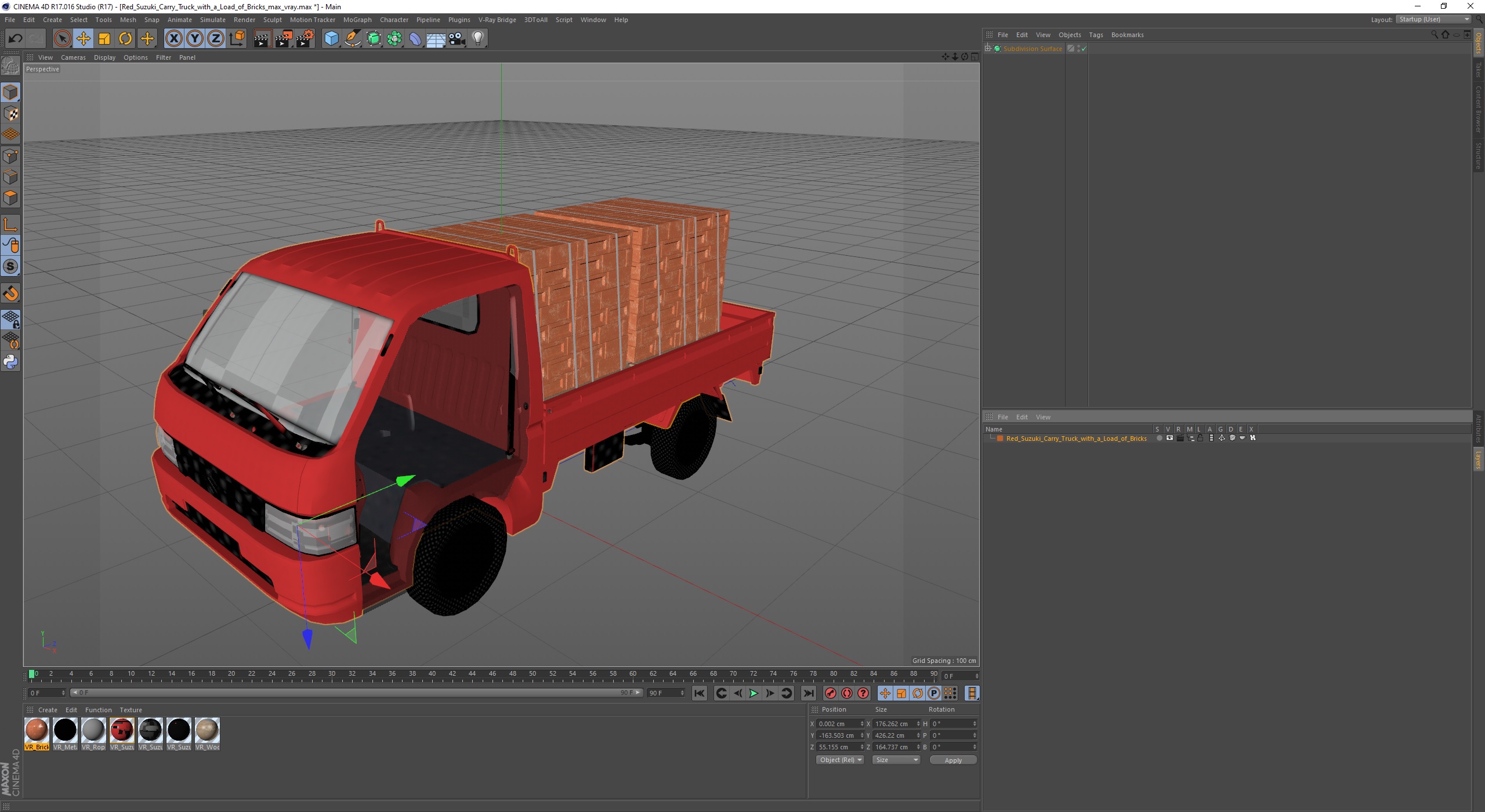 Red Suzuki Carry Truck with a Load of Bricks 3D model