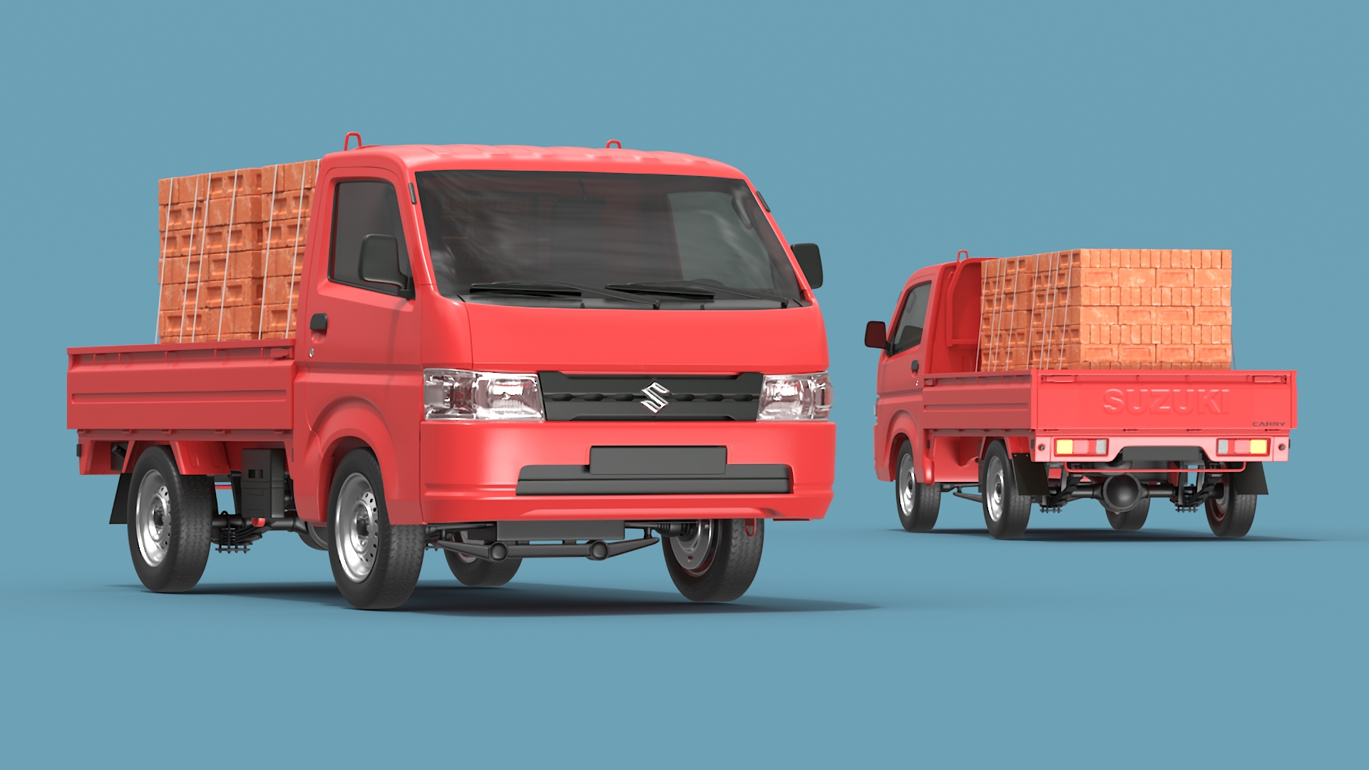 Red Suzuki Carry Truck with a Load of Bricks 3D model