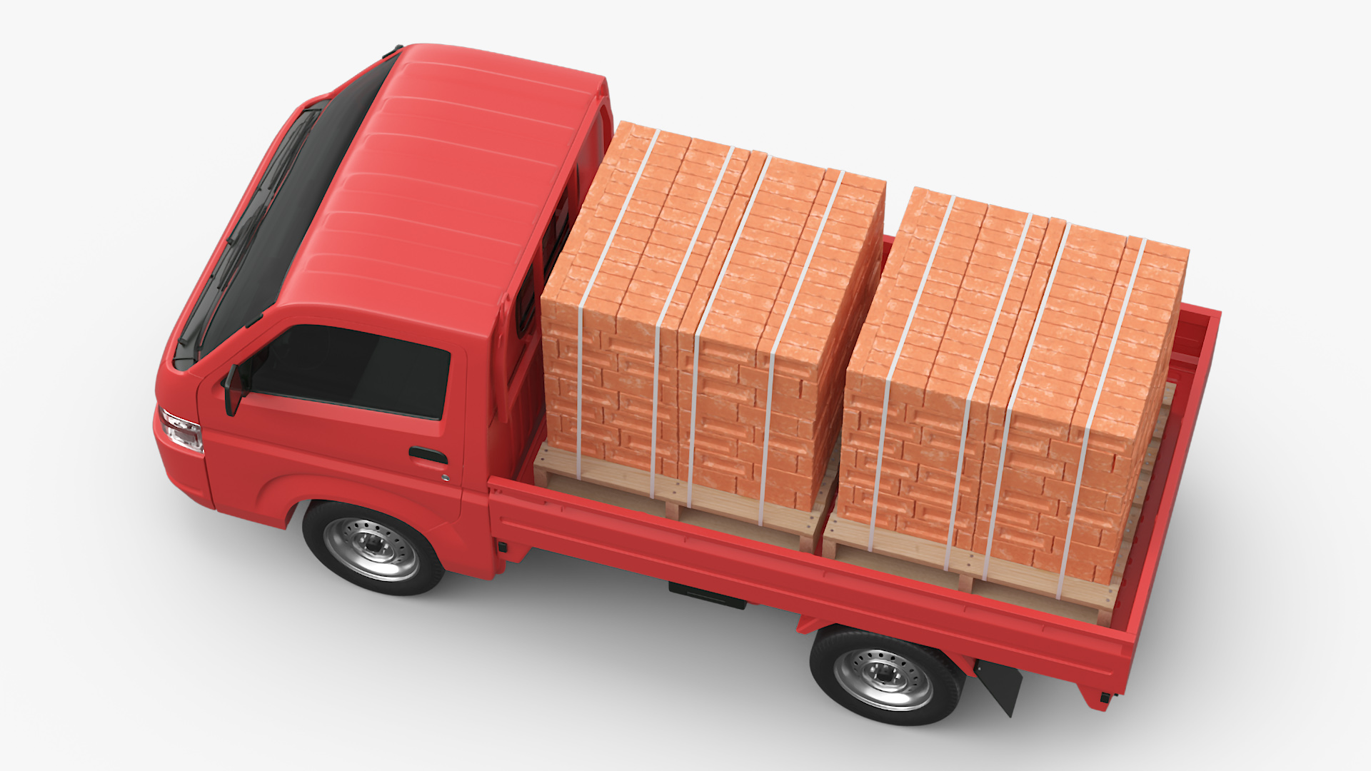 Red Suzuki Carry Truck with a Load of Bricks 3D model