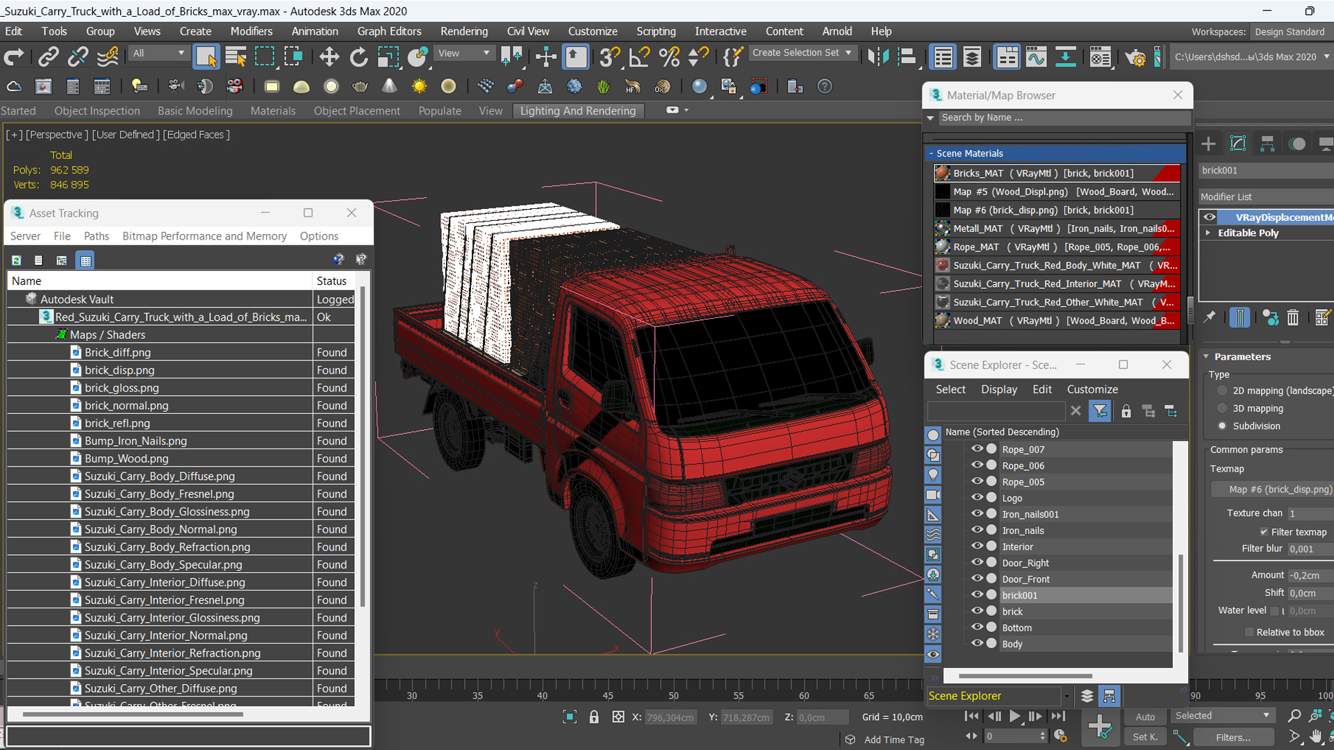 Red Suzuki Carry Truck with a Load of Bricks 3D model