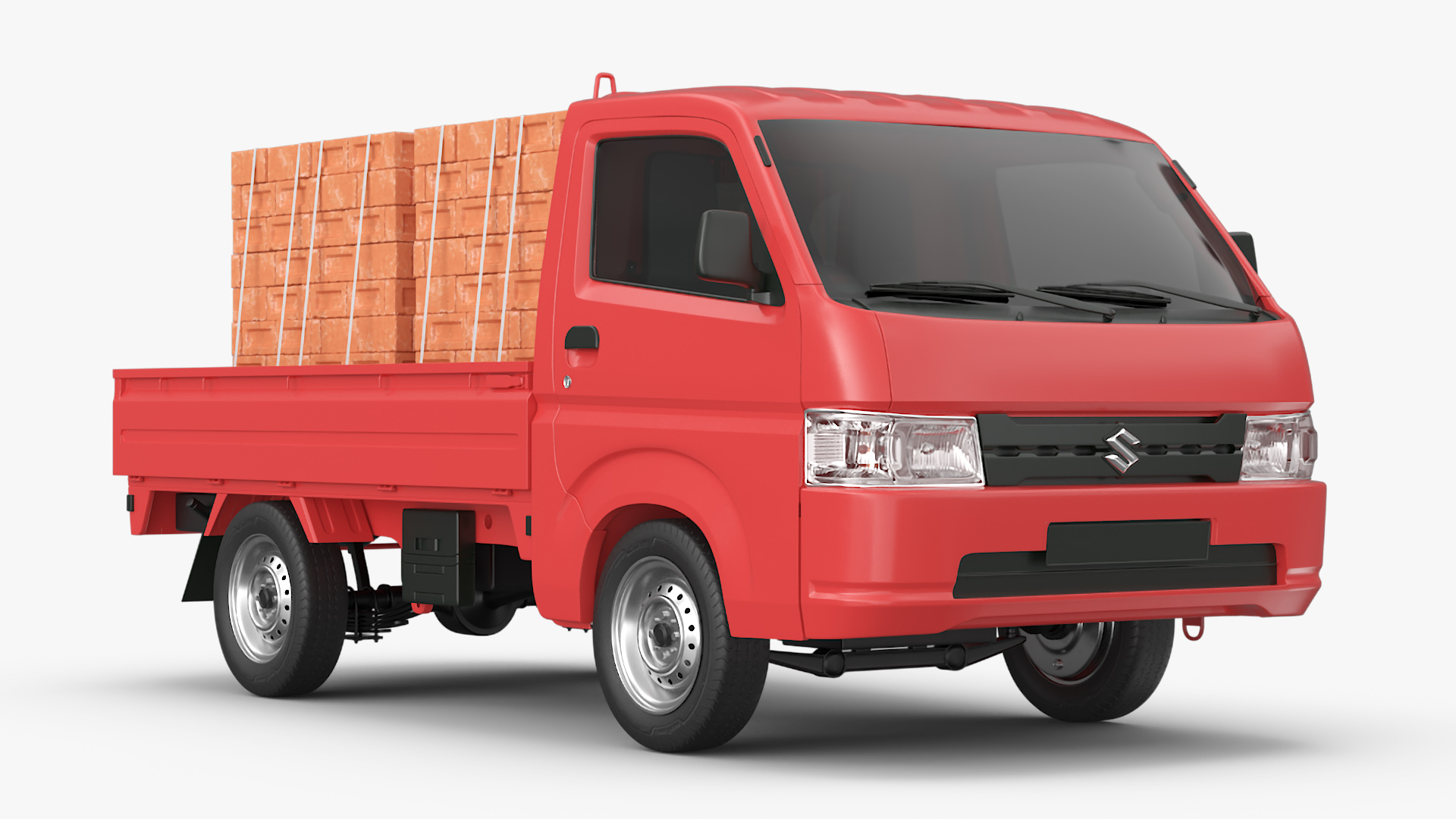 Red Suzuki Carry Truck with a Load of Bricks 3D model