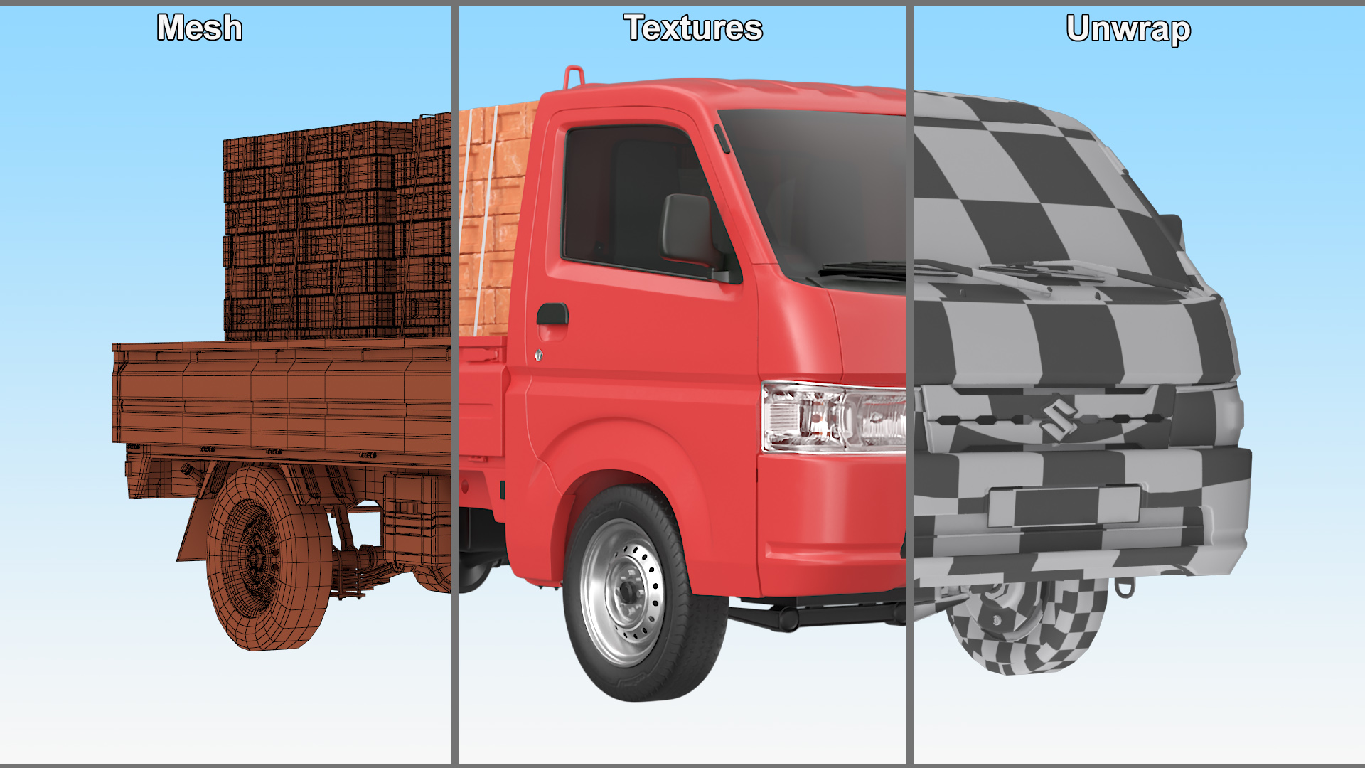Red Suzuki Carry Truck with a Load of Bricks 3D model