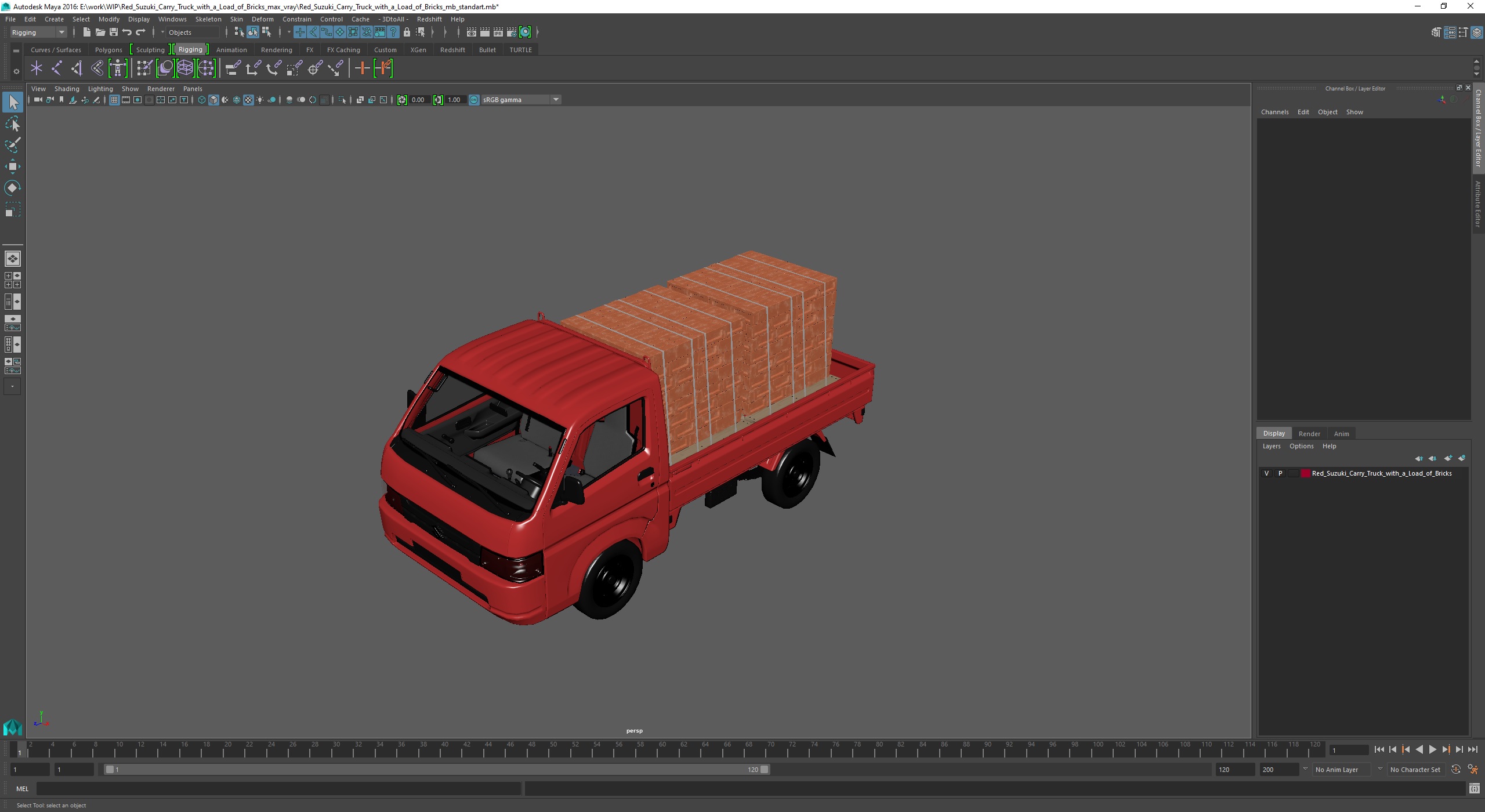 Red Suzuki Carry Truck with a Load of Bricks 3D model
