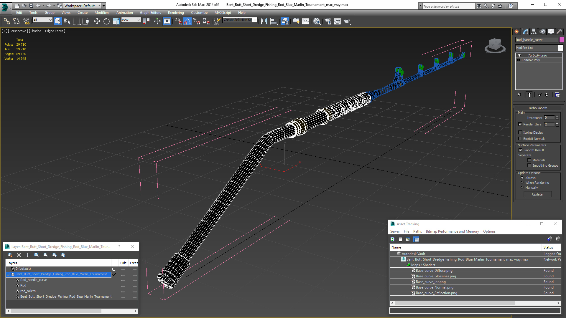 Bent Butt Short Dredge Fishing Rod Blue Marlin Tournament 3D