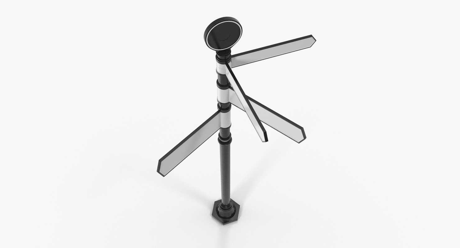 Blank Four Way Signpost Black 3D model