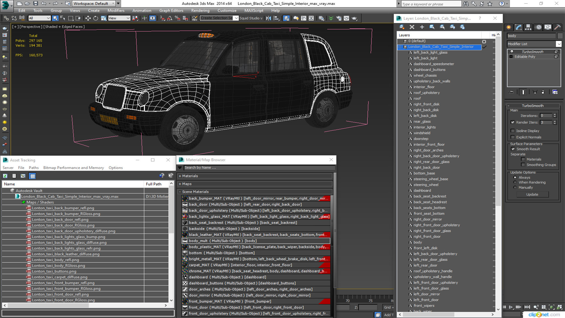 London Black Cab Taxi Simple Interior 3D