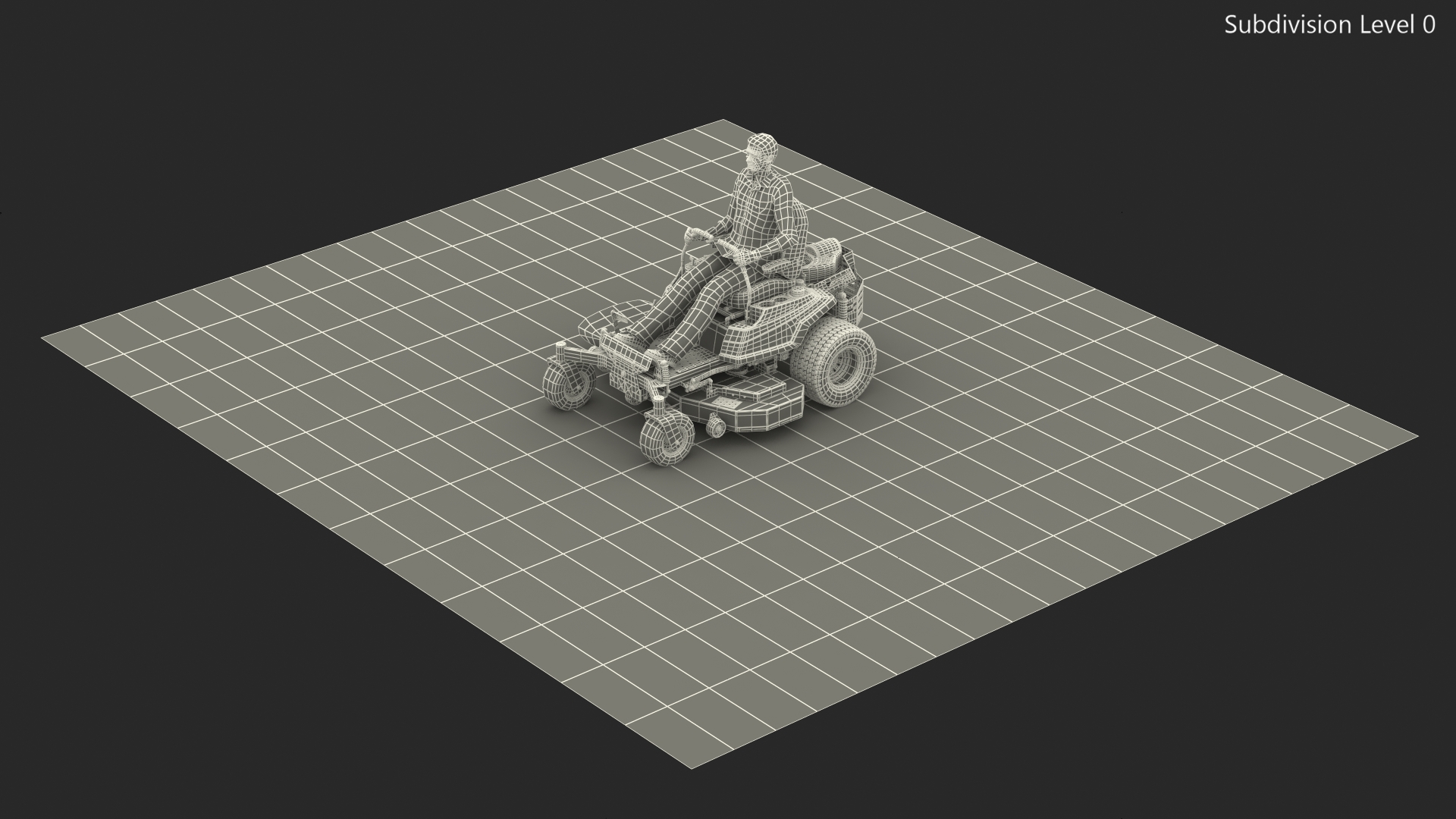 Elderly Man on Simplicity Lawn Mower Fur Rigged 3D