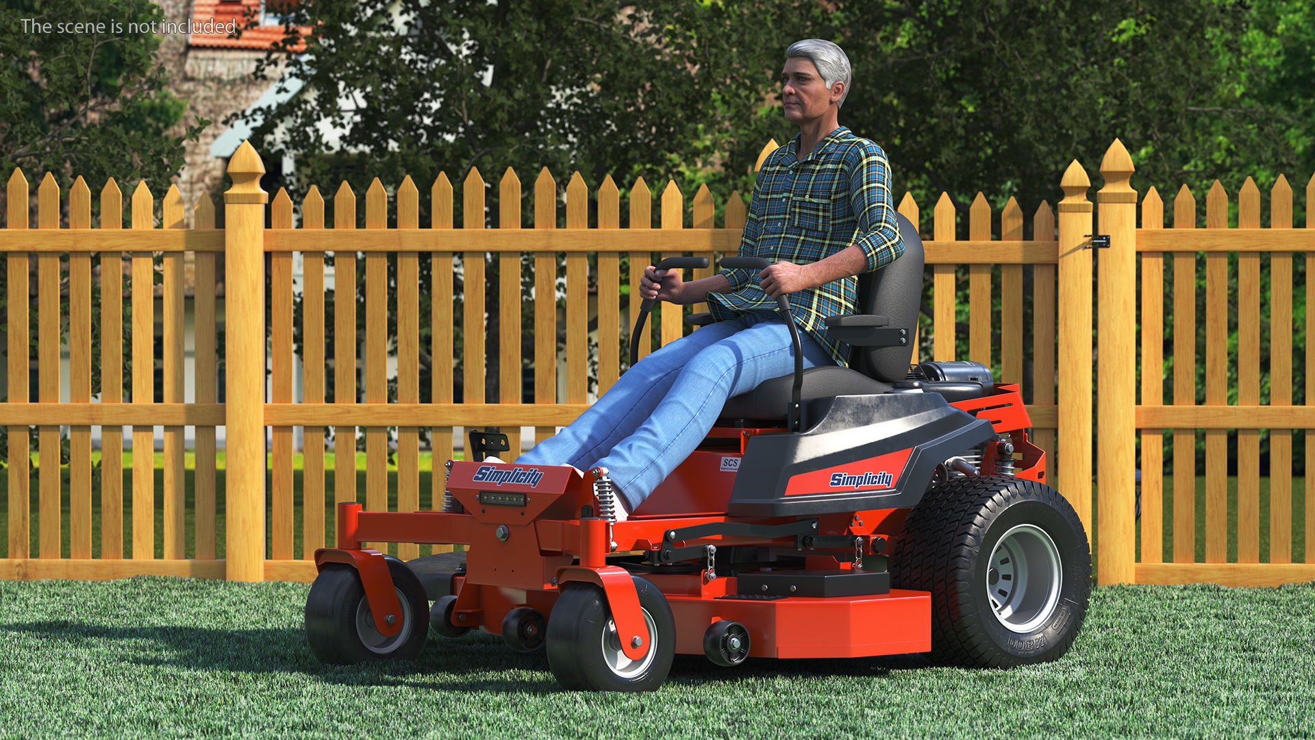 Elderly Man on Simplicity Lawn Mower Fur Rigged 3D