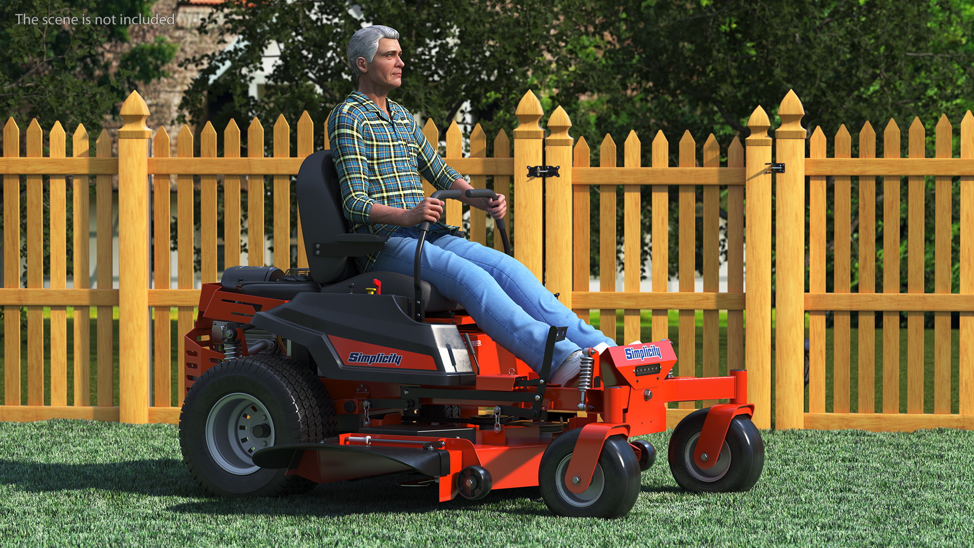 Elderly Man on Simplicity Lawn Mower Fur Rigged 3D