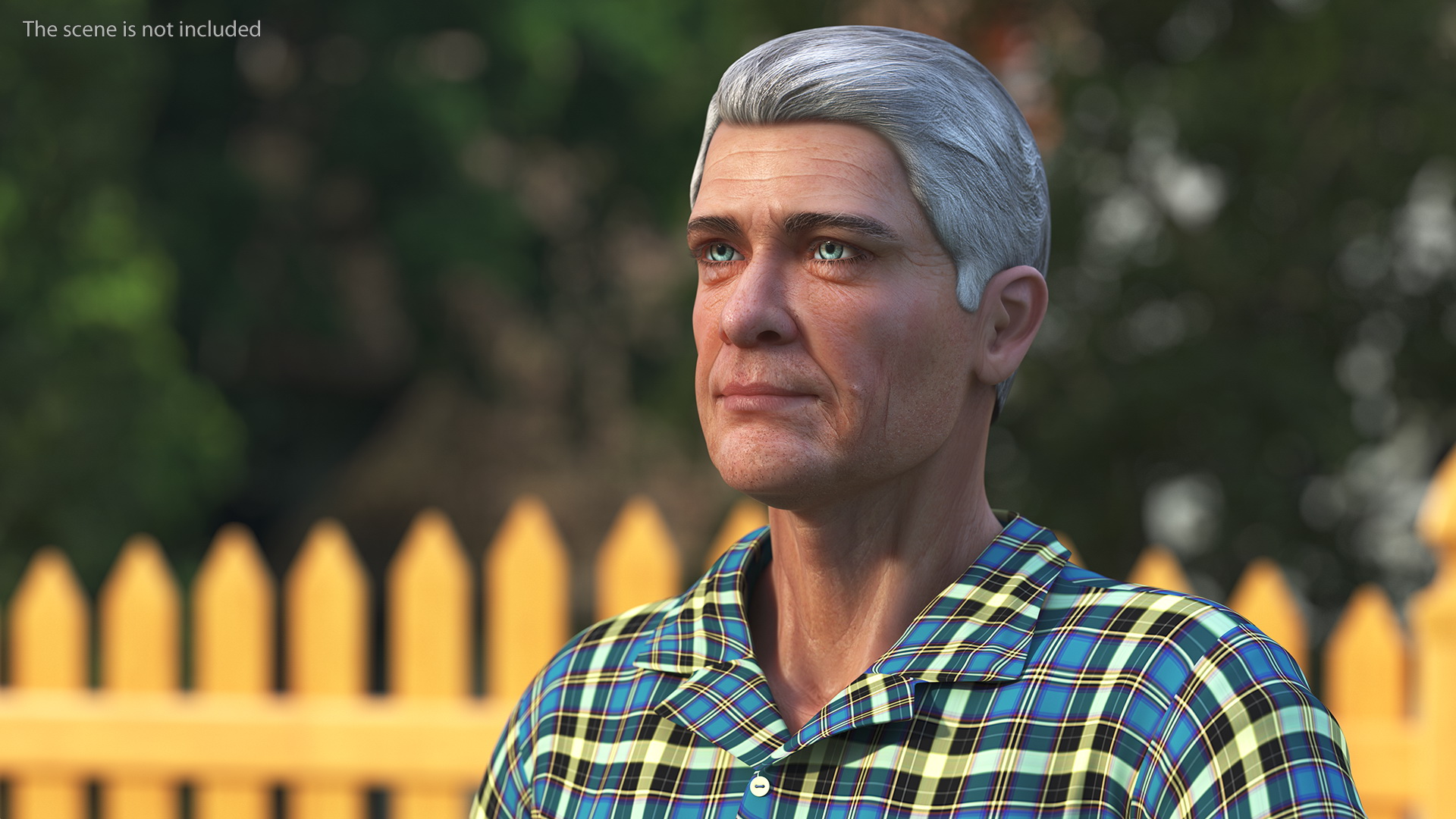 Elderly Man on Simplicity Lawn Mower Fur Rigged 3D