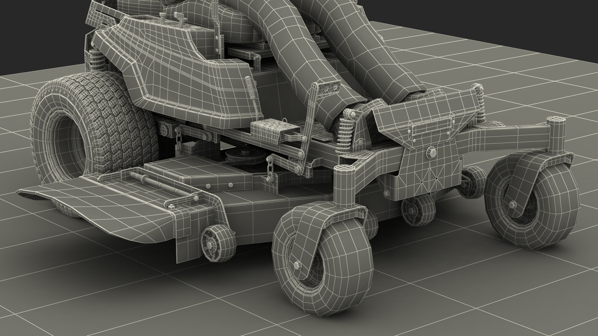 Elderly Man on Simplicity Lawn Mower Fur Rigged 3D
