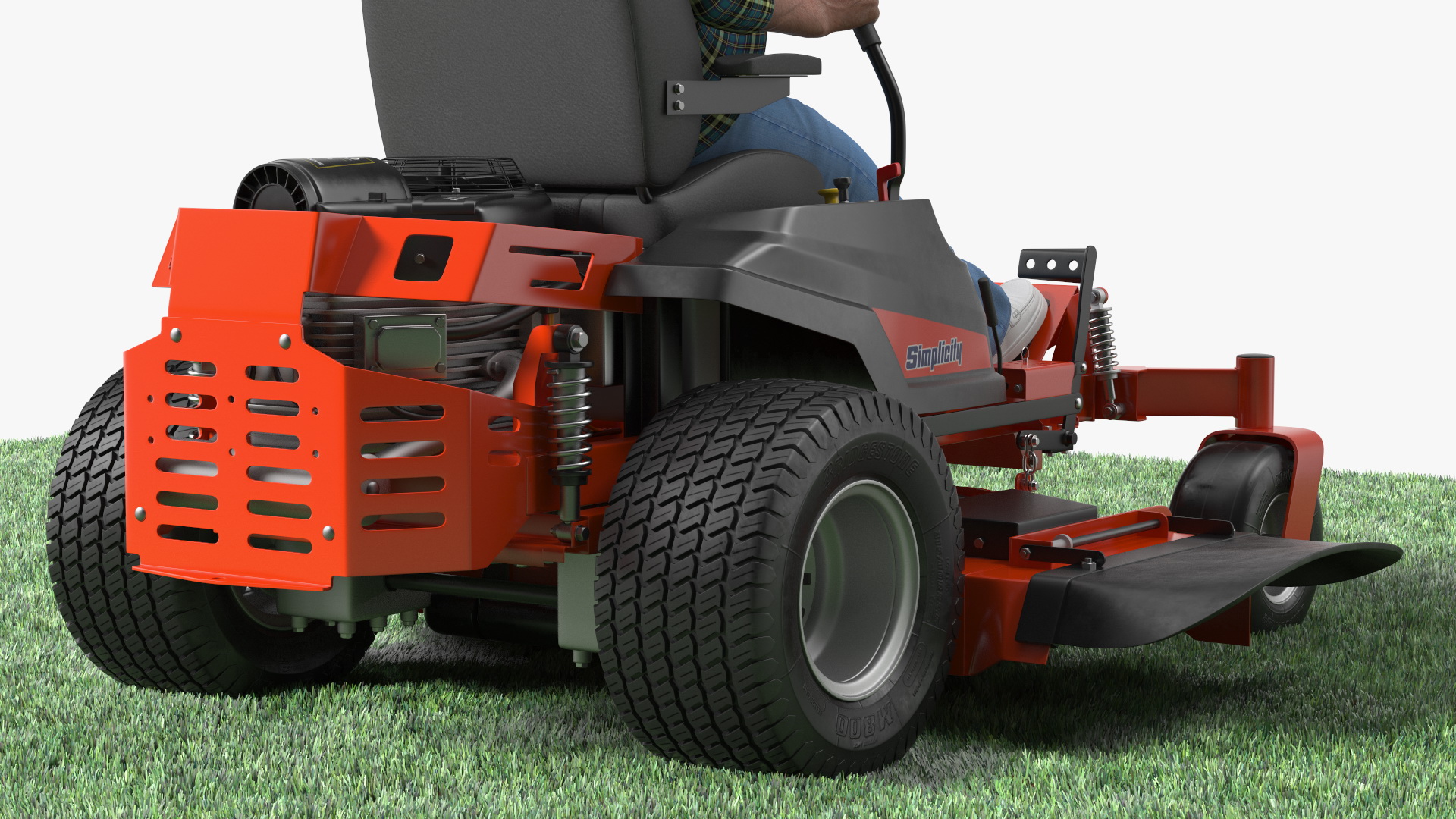 Elderly Man on Simplicity Lawn Mower Fur Rigged 3D