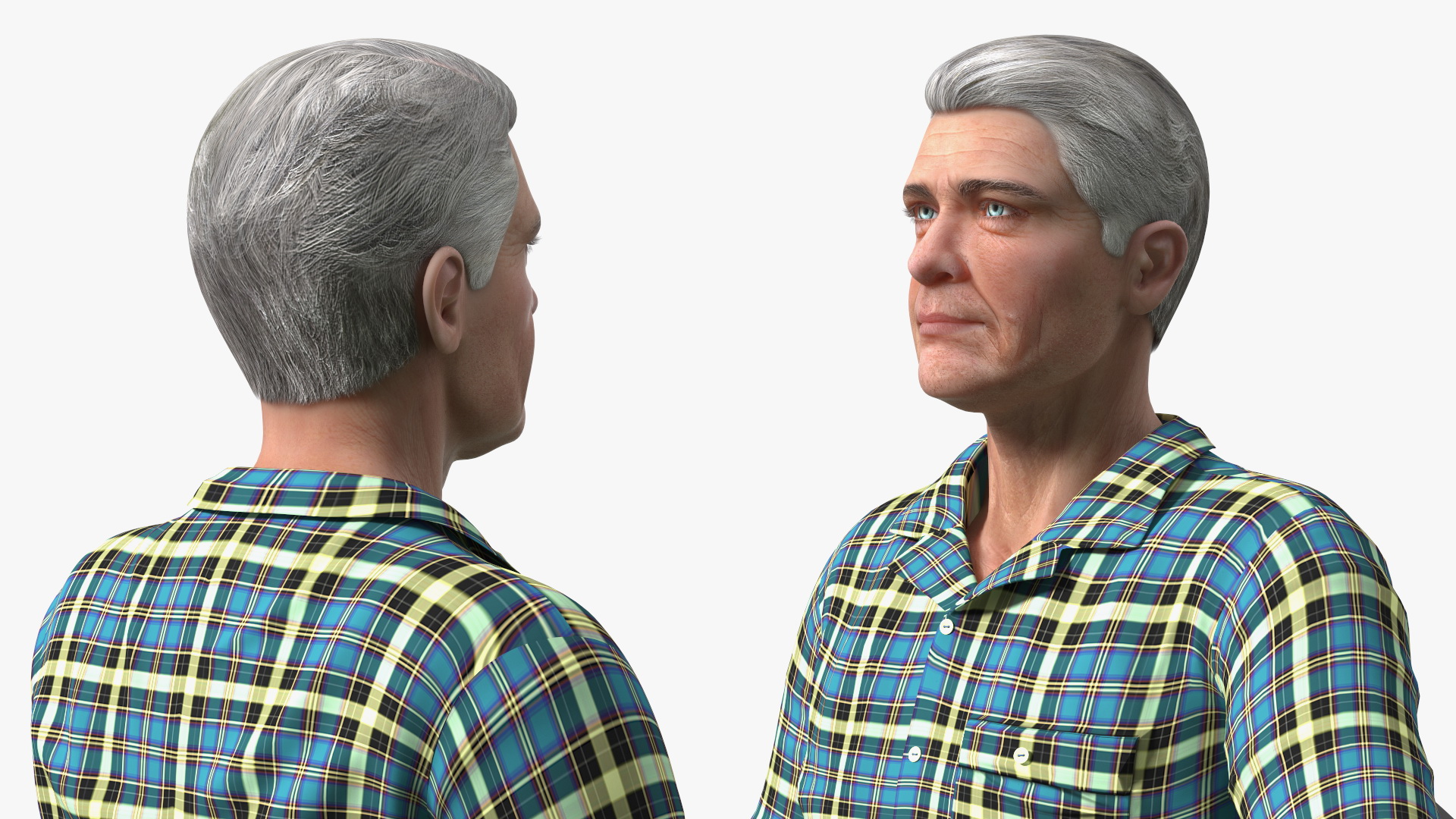 Elderly Man on Simplicity Lawn Mower Fur Rigged 3D