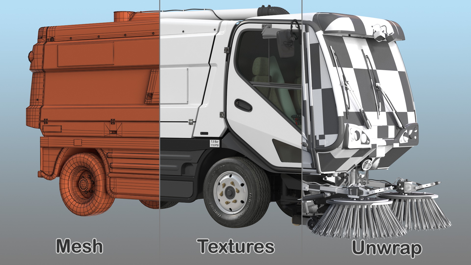 Johnston CX400 Road Sweeper Rigged 3D model