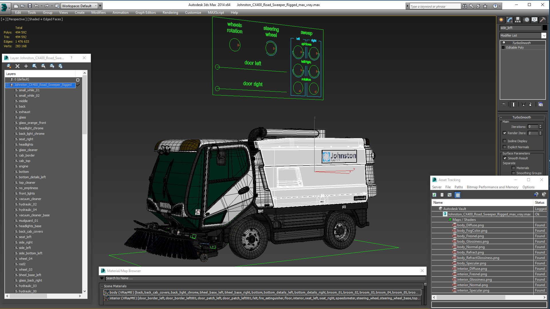 Johnston CX400 Road Sweeper Rigged 3D model