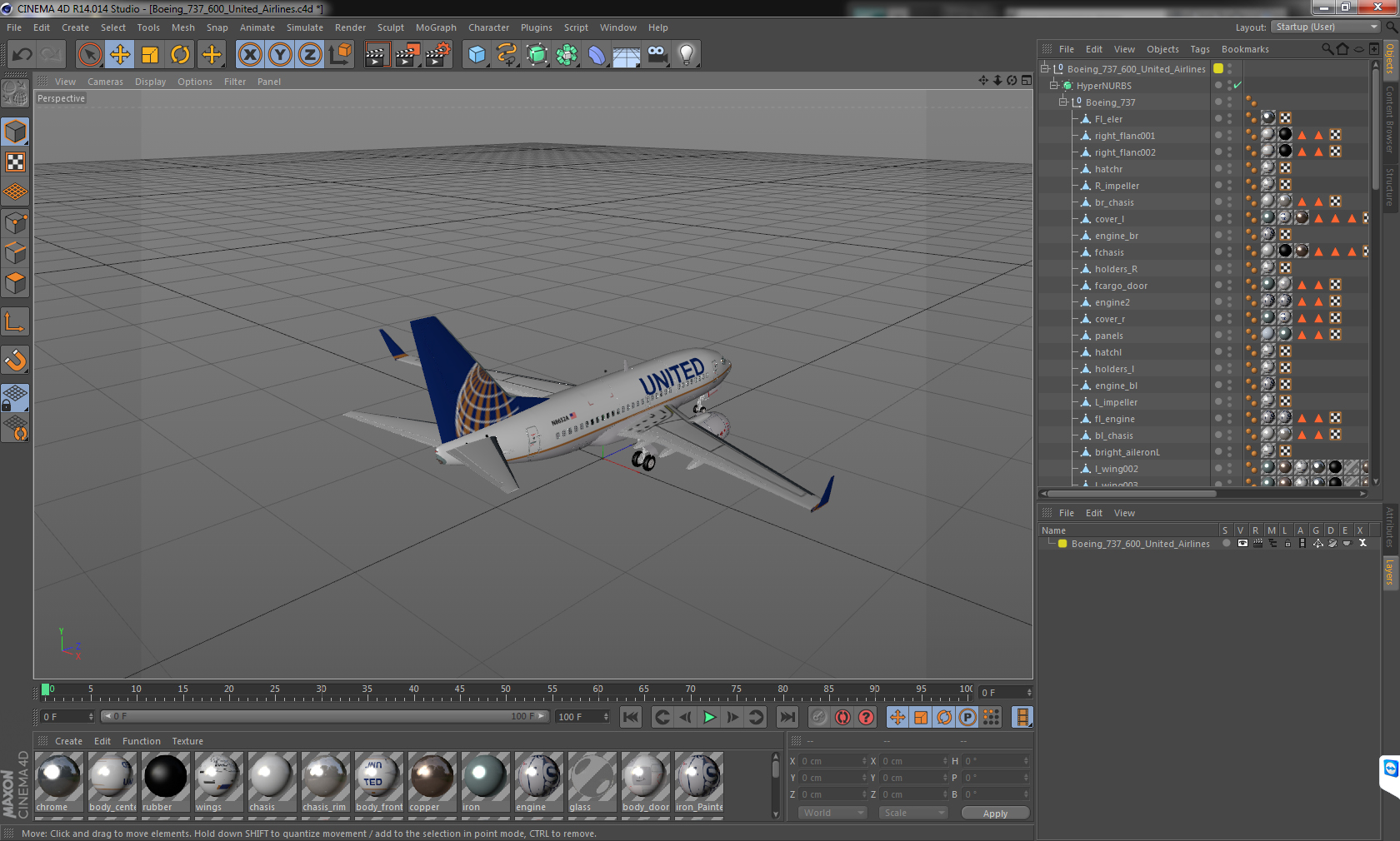 3D model Boeing 737 600 United Airlines