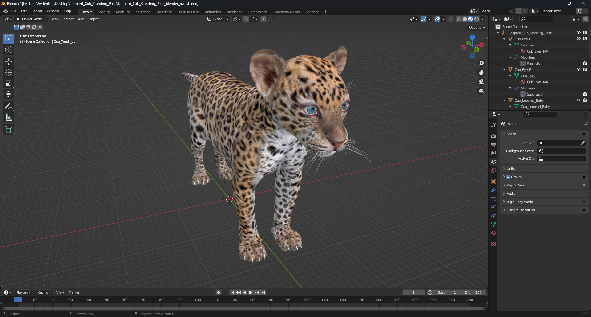 3D model Leopard Cub Standing Pose