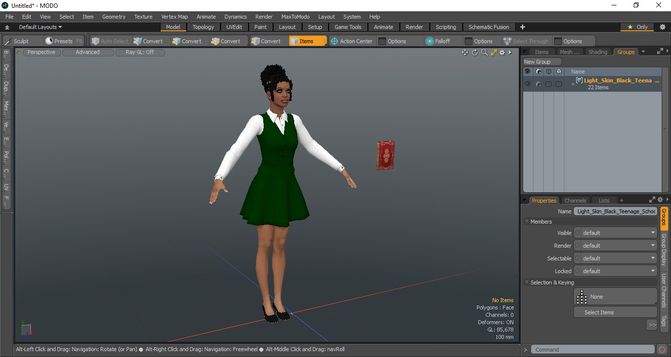Light Skin Young Black Female Student T Pose 3D model