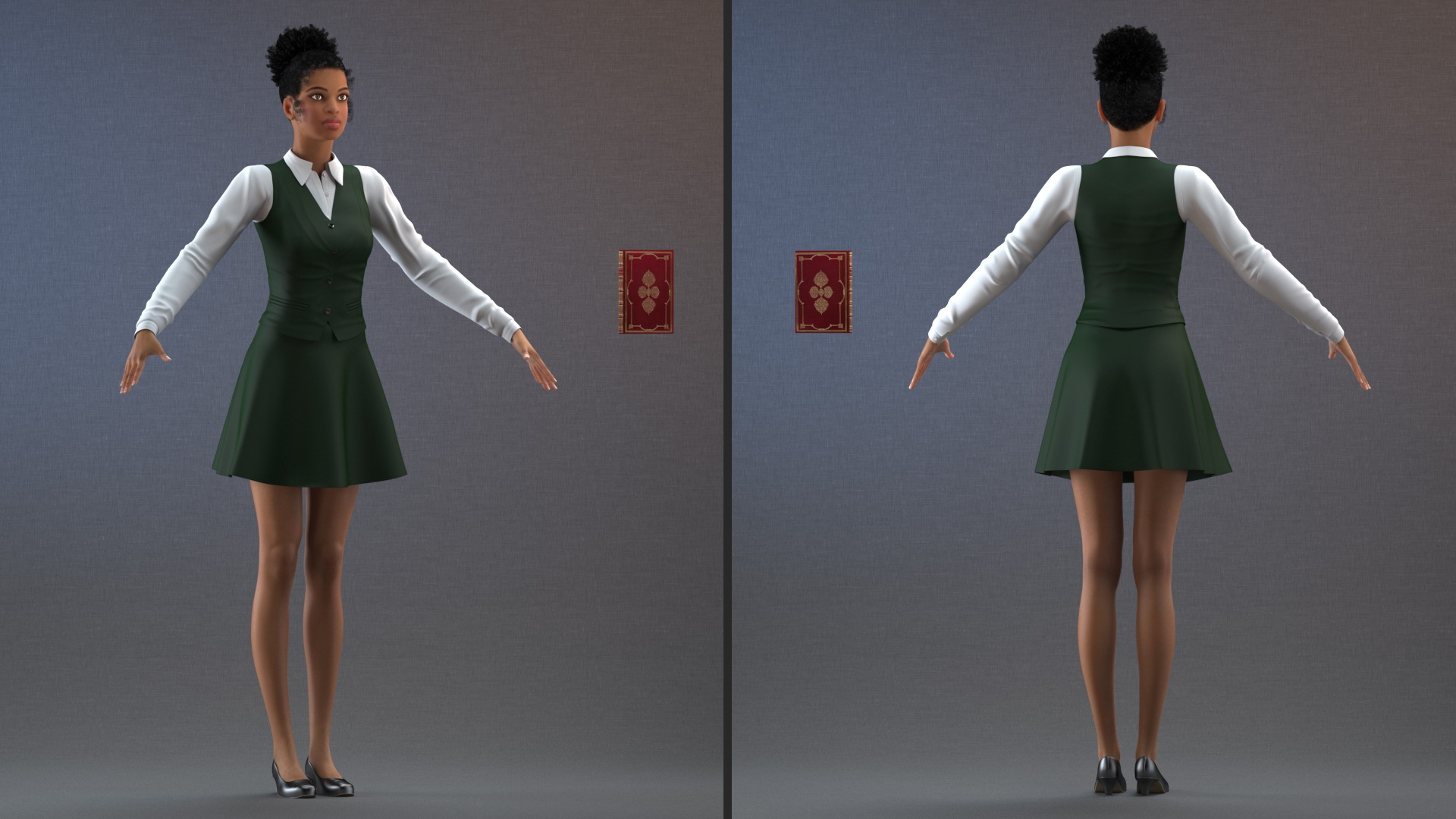 Light Skin Young Black Female Student T Pose 3D model