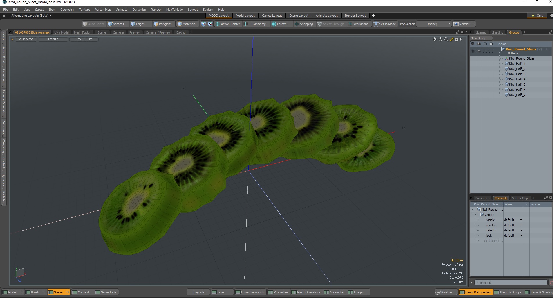 Kiwi Round Slices 3D