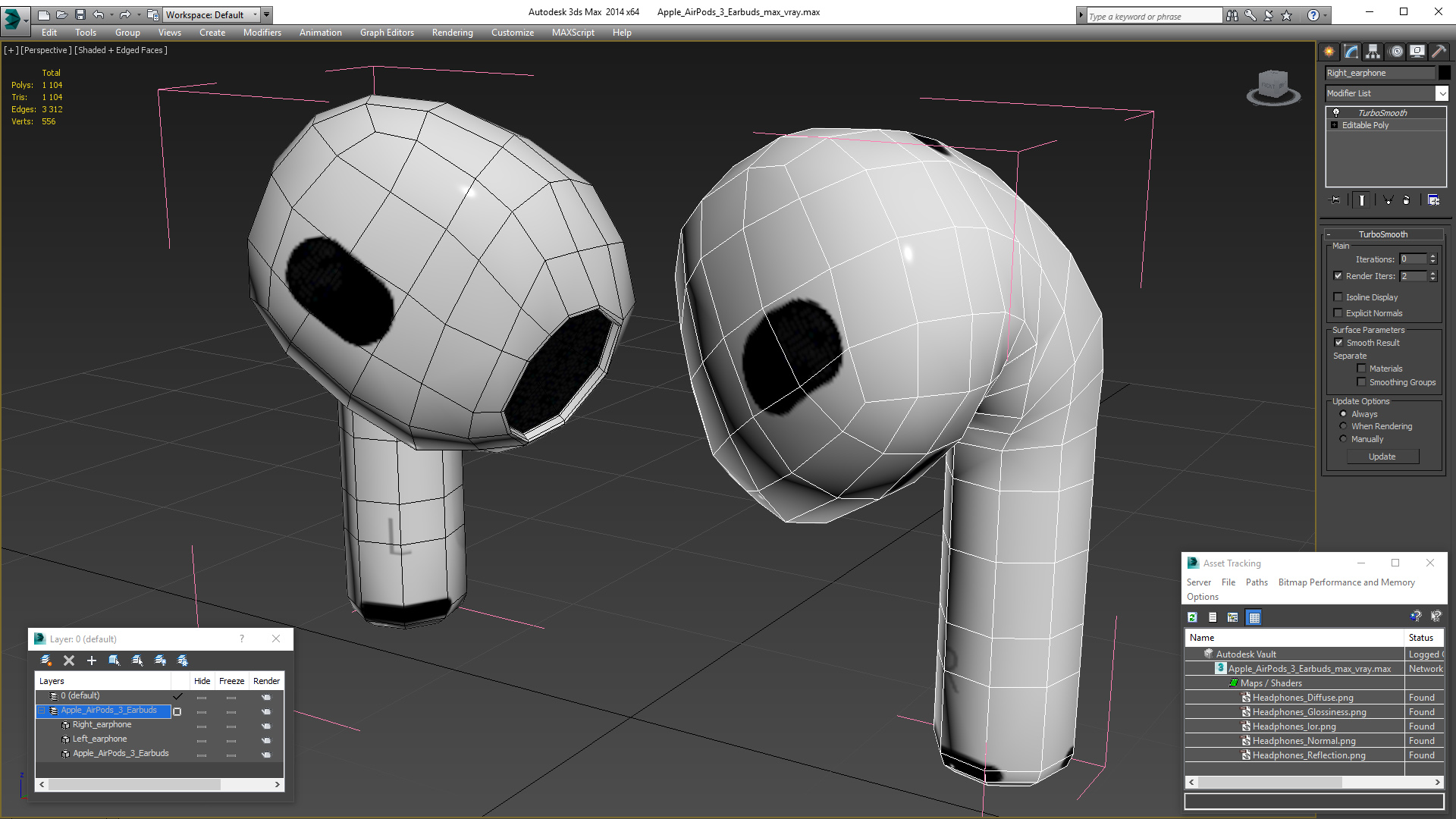 3D Apple AirPods 3 Earbuds model