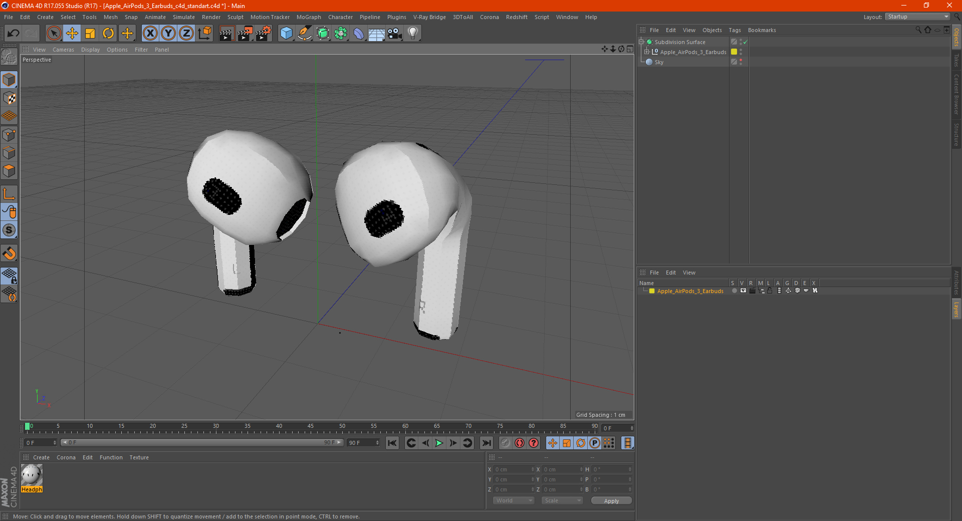 3D Apple AirPods 3 Earbuds model