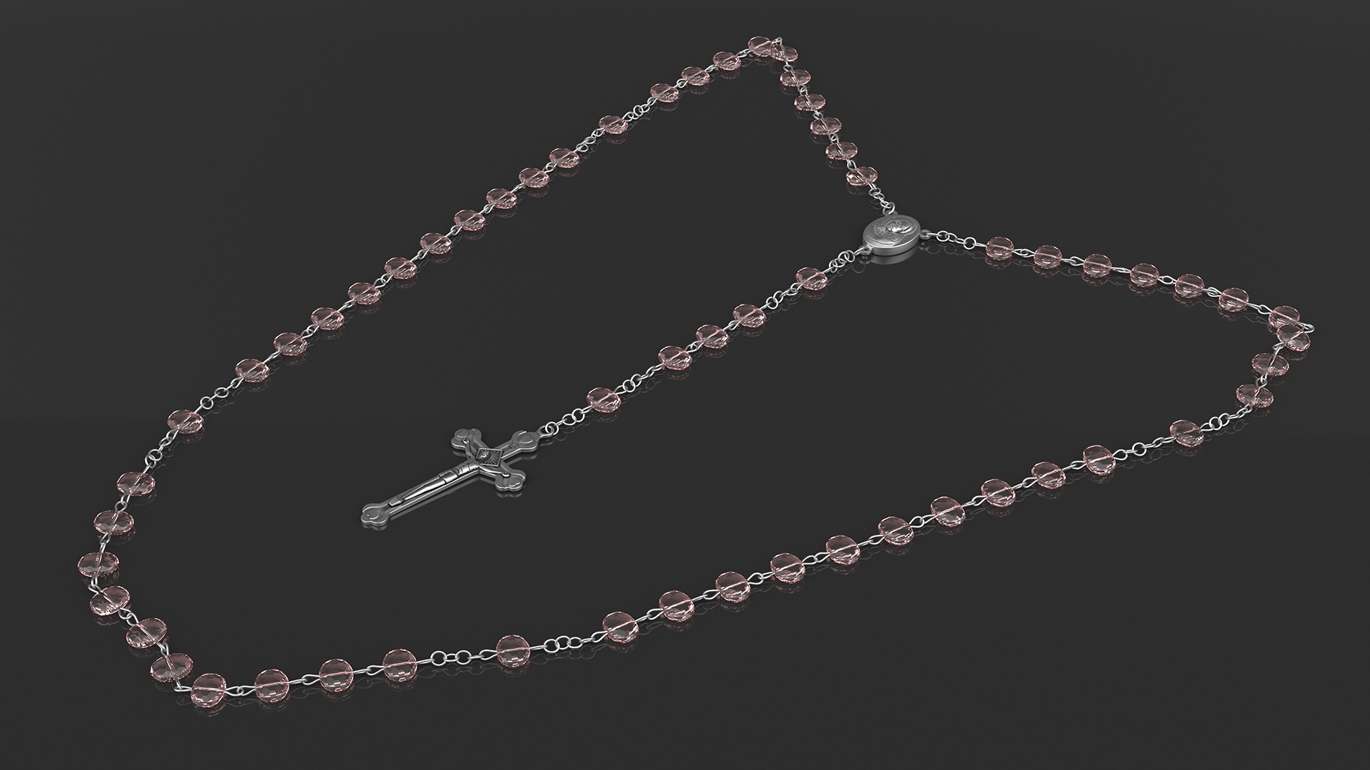 3D model Catholic Rosary Beads with Cross Pendant Pink