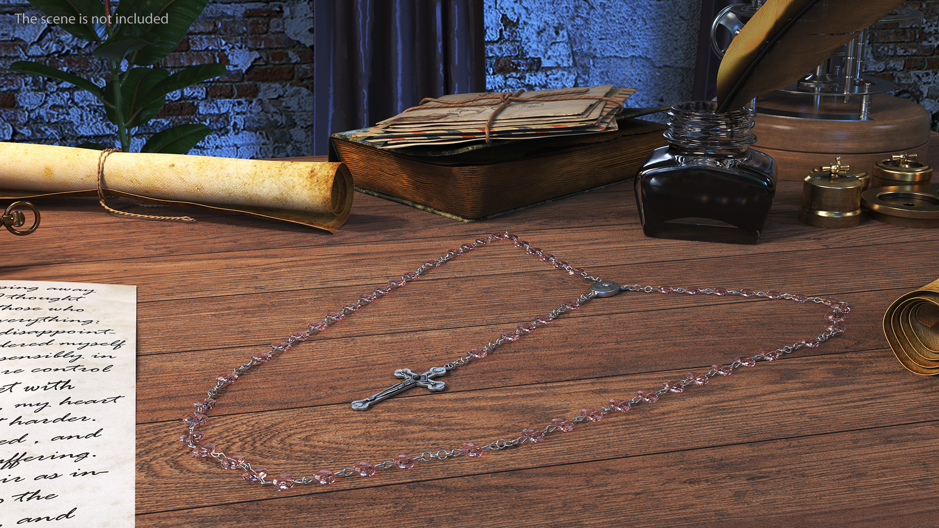 3D model Catholic Rosary Beads with Cross Pendant Pink