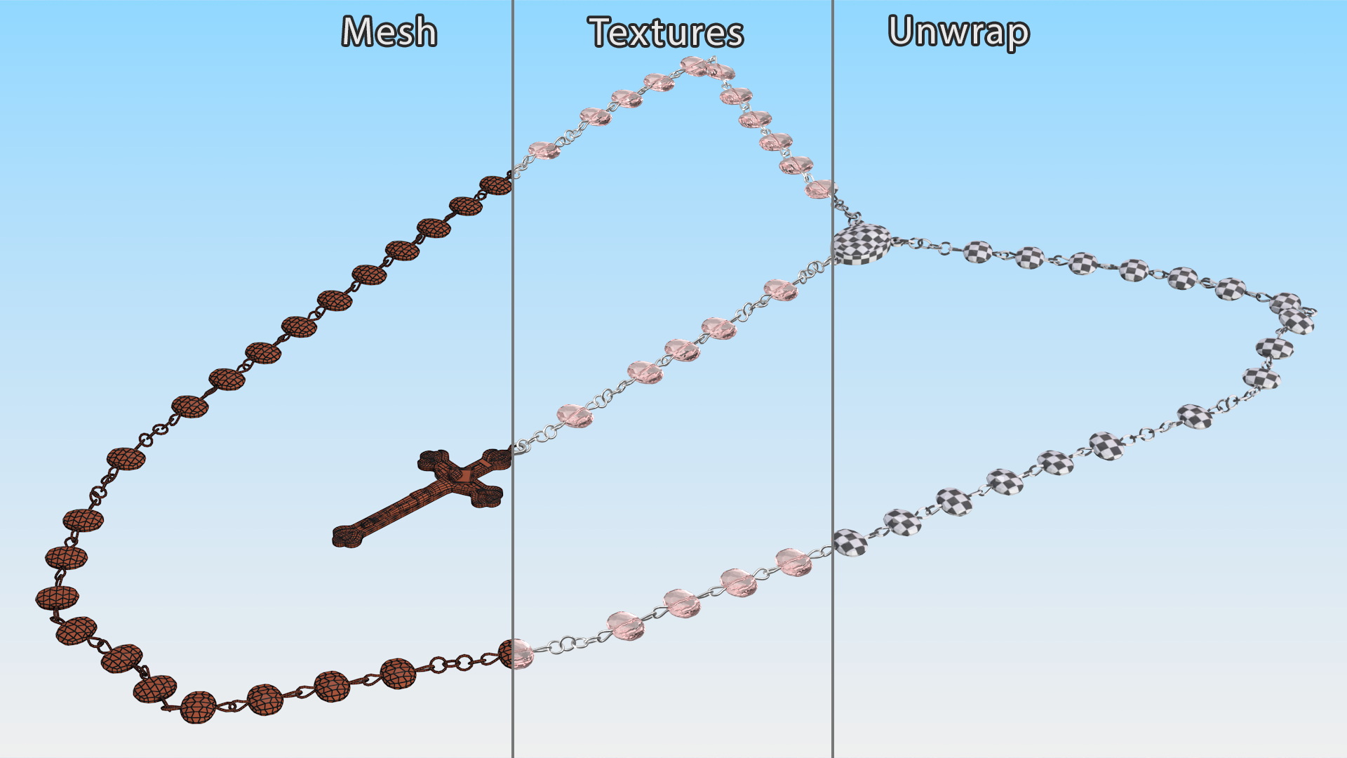 3D model Catholic Rosary Beads with Cross Pendant Pink