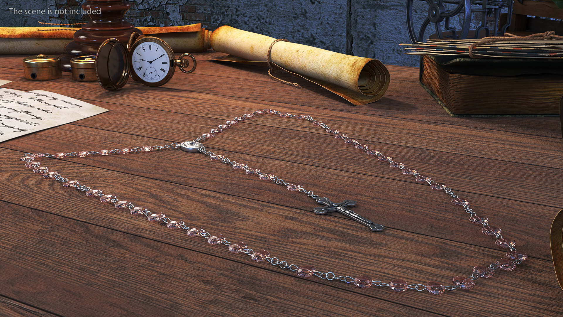 3D model Catholic Rosary Beads with Cross Pendant Pink