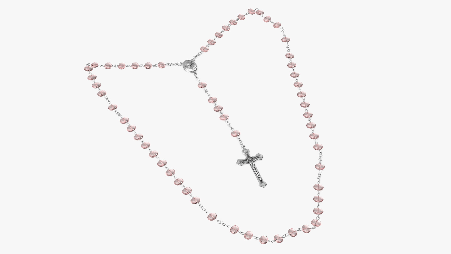 3D model Catholic Rosary Beads with Cross Pendant Pink
