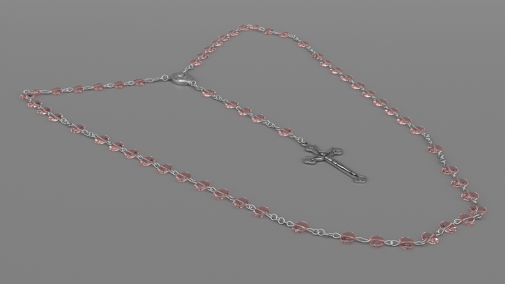 3D model Catholic Rosary Beads with Cross Pendant Pink